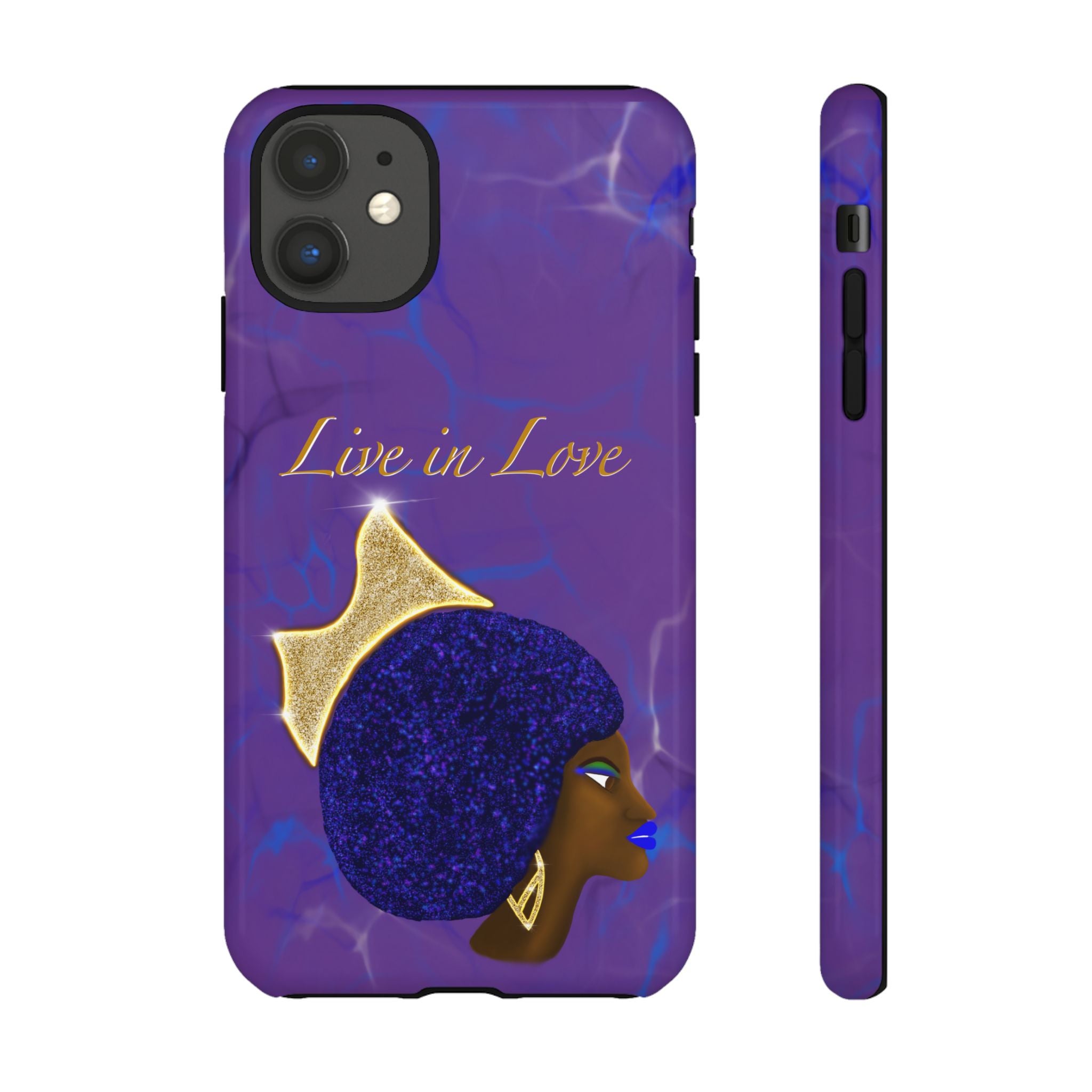 Live In Love Crowned Galaxy Afro Sticker — Black Queen with Gold Crown