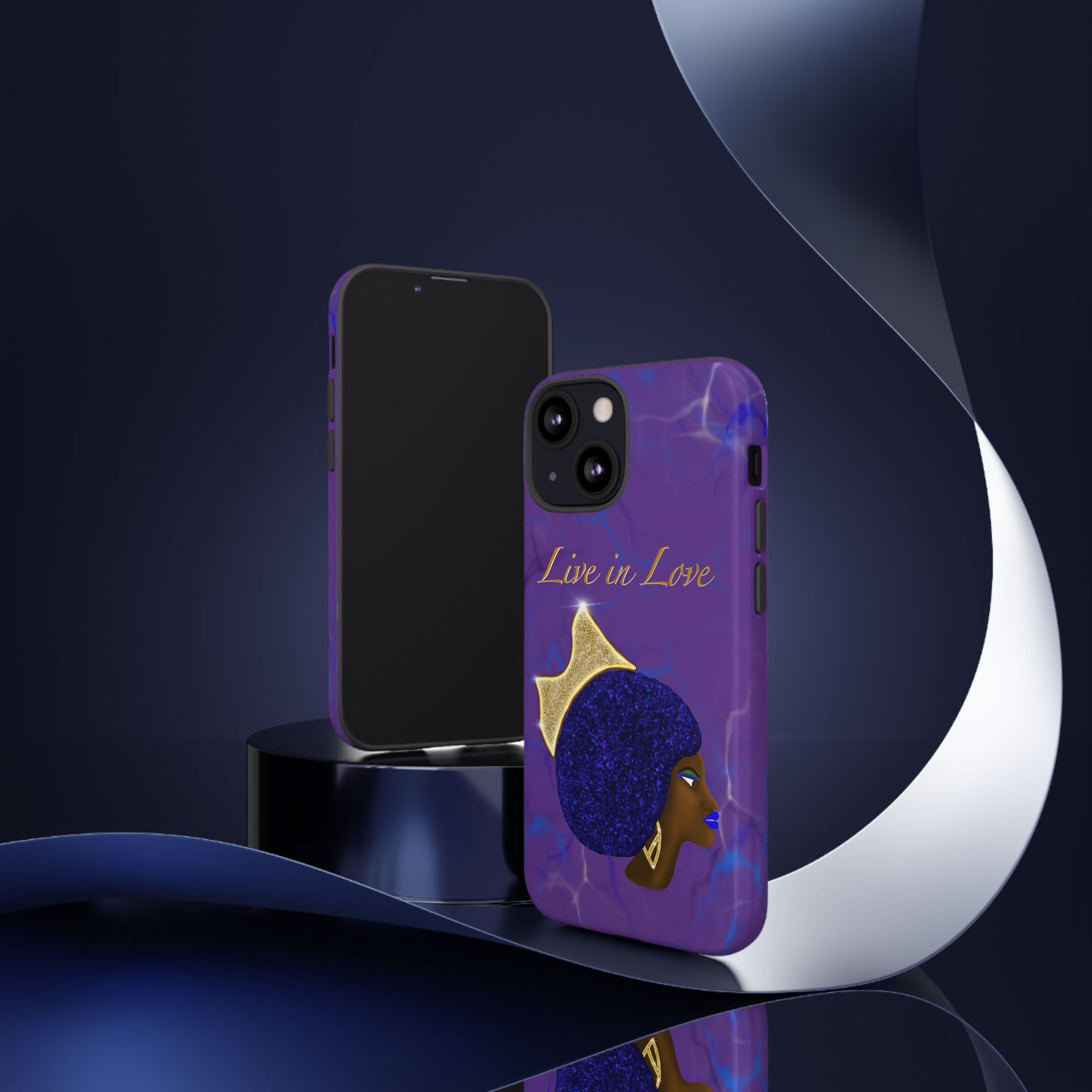 Live In Love Crowned Galaxy Afro Sticker — Black Queen with Gold Crown