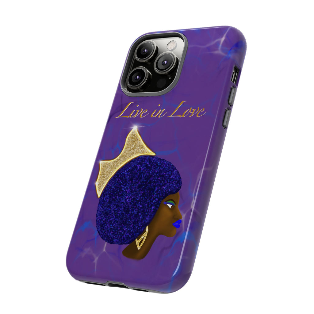 Live In Love Crowned Galaxy Afro Sticker — Black Queen with Gold Crown