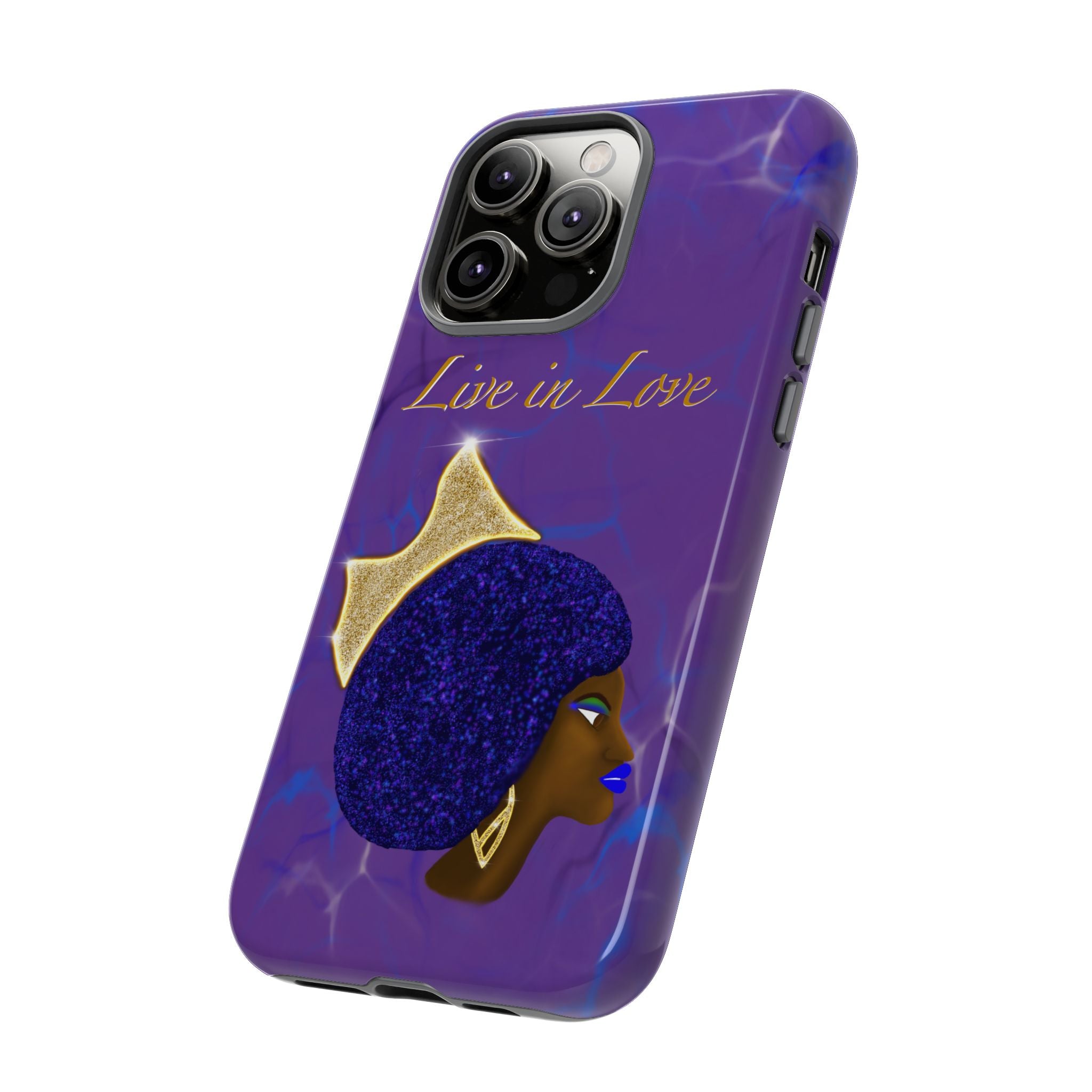 Live In Love Crowned Galaxy Afro Sticker — Black Queen with Gold Crown