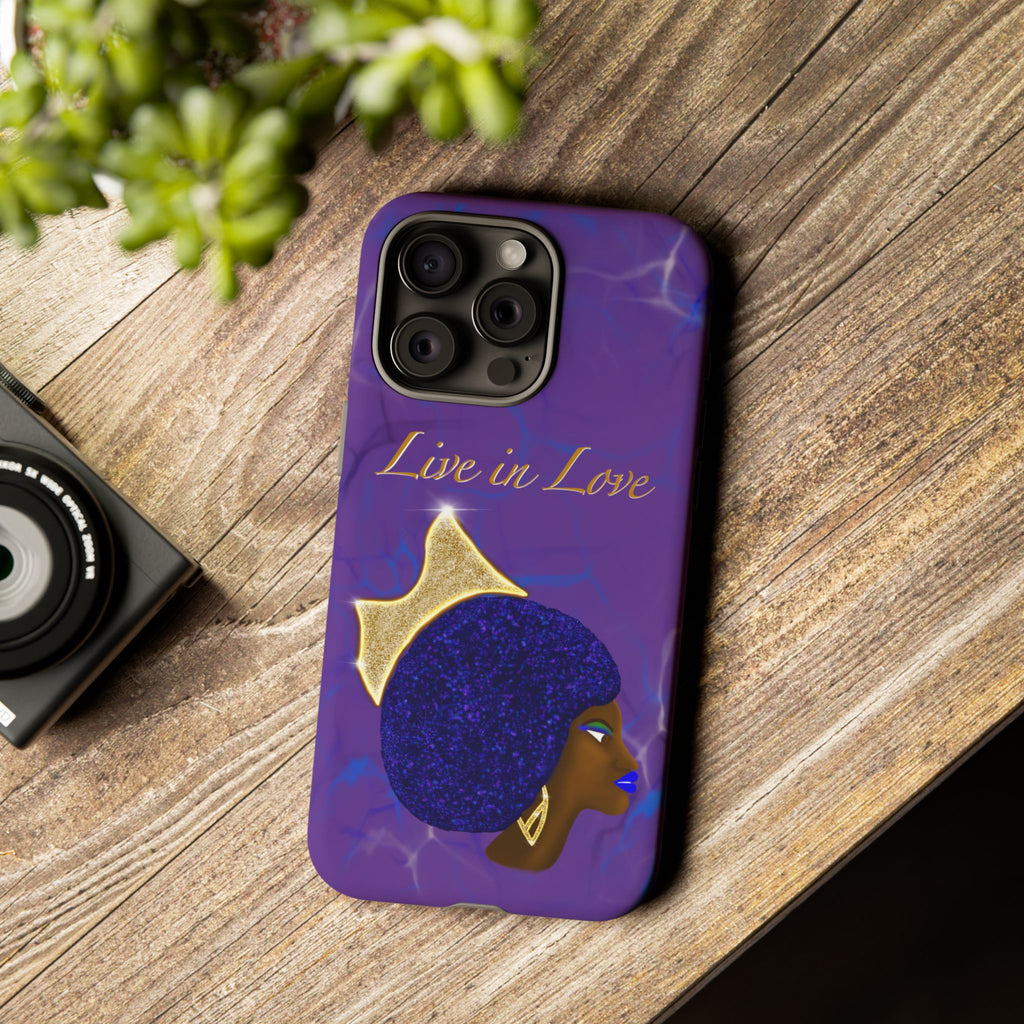 Live In Love Crowned Galaxy Afro Sticker — Black Queen with Gold Crown