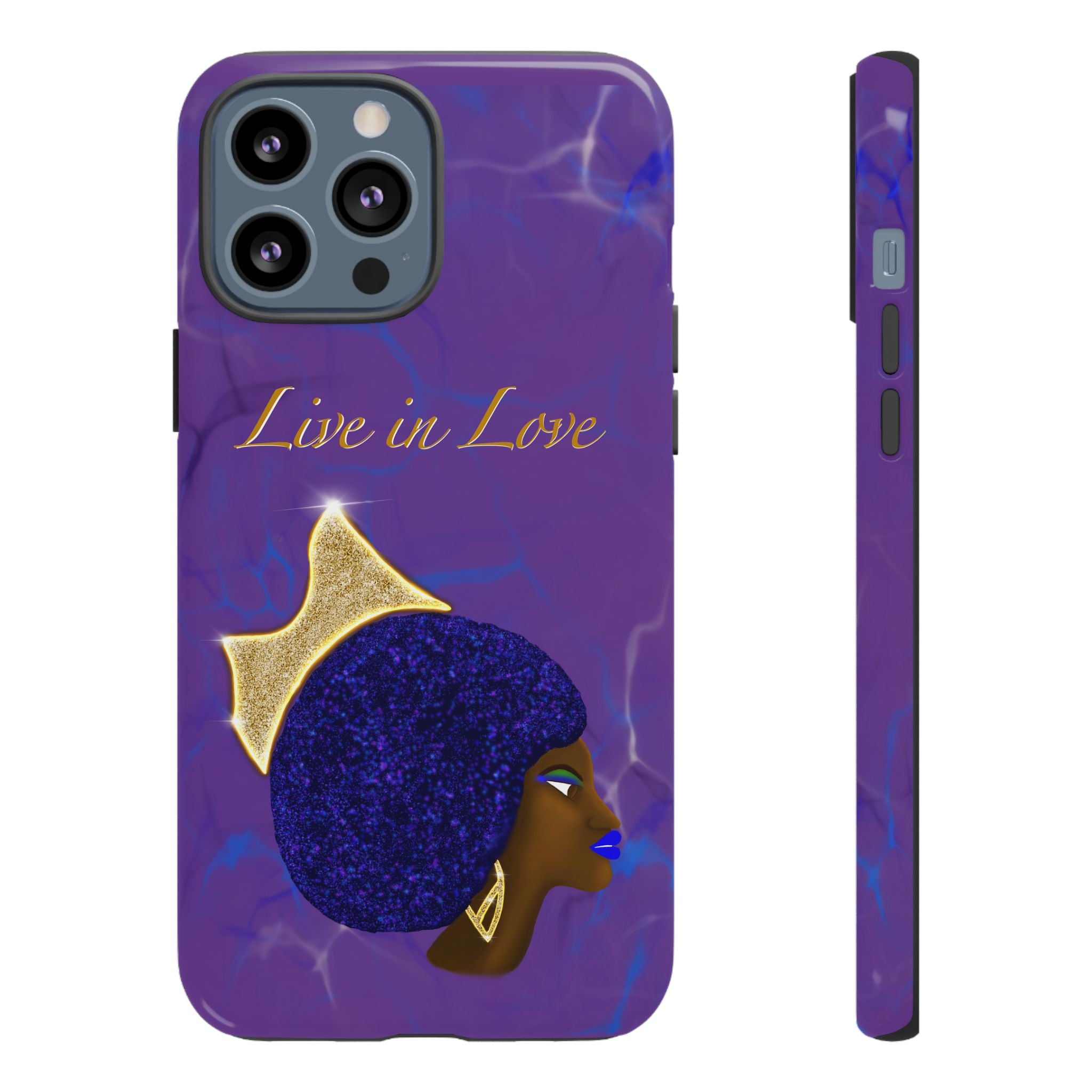 Live In Love Crowned Galaxy Afro Sticker — Black Queen with Gold Crown