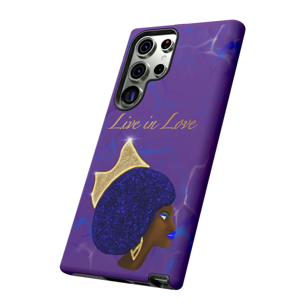 Live In Love Crowned Galaxy Afro Sticker — Black Queen with Gold Crown