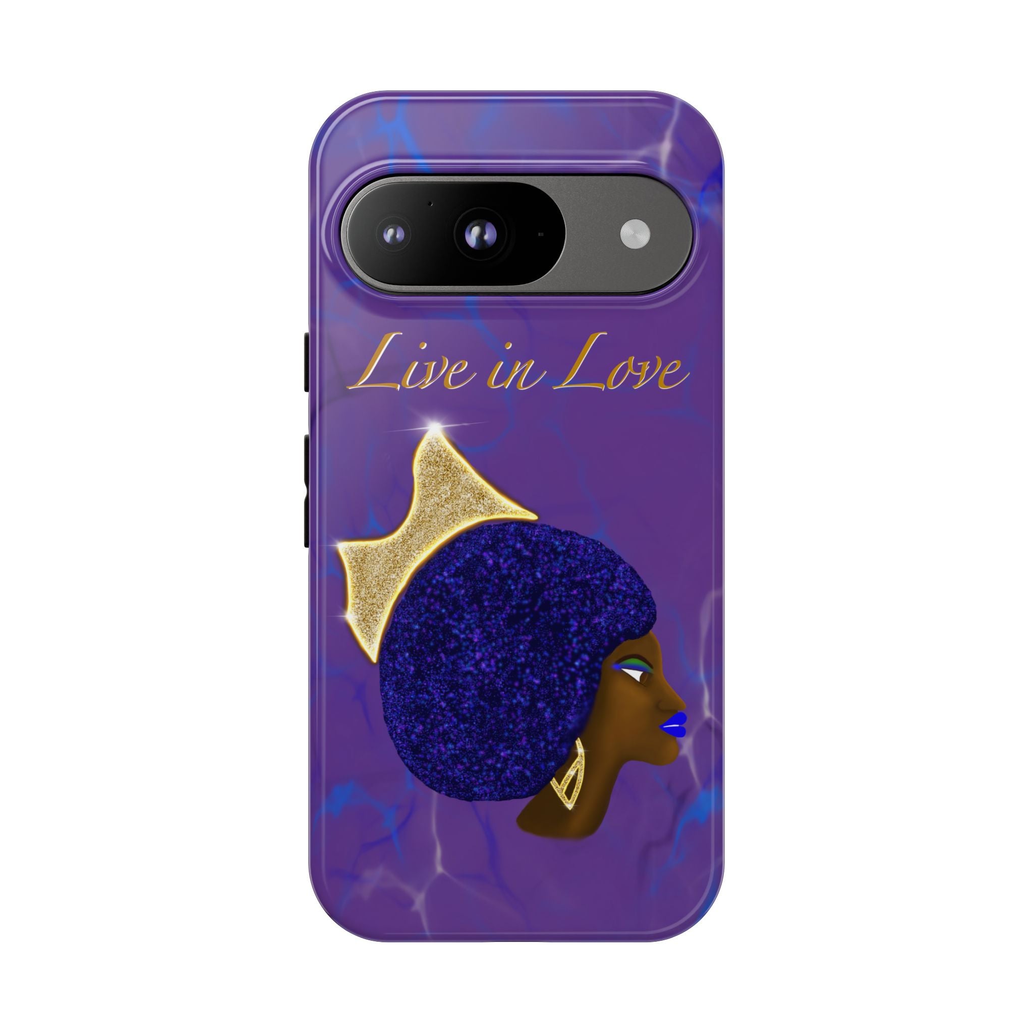 Live In Love Crowned Galaxy Afro Sticker — Black Queen with Gold Crown