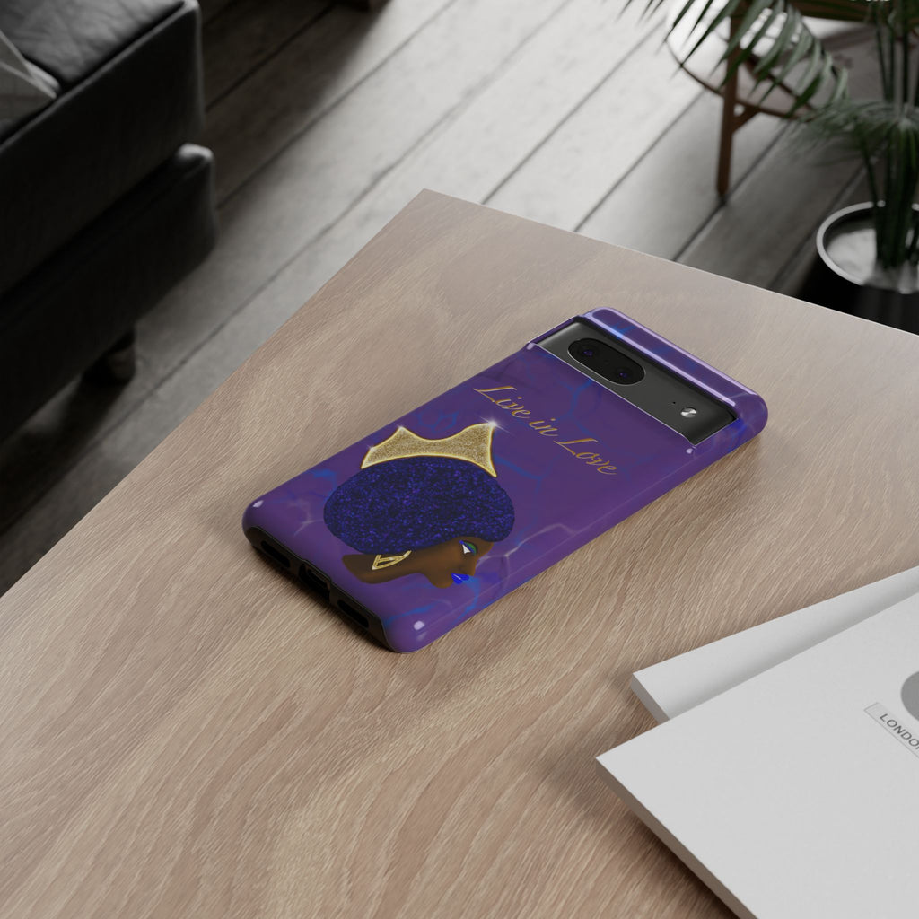 Live In Love Crowned Galaxy Afro Sticker — Black Queen with Gold Crown