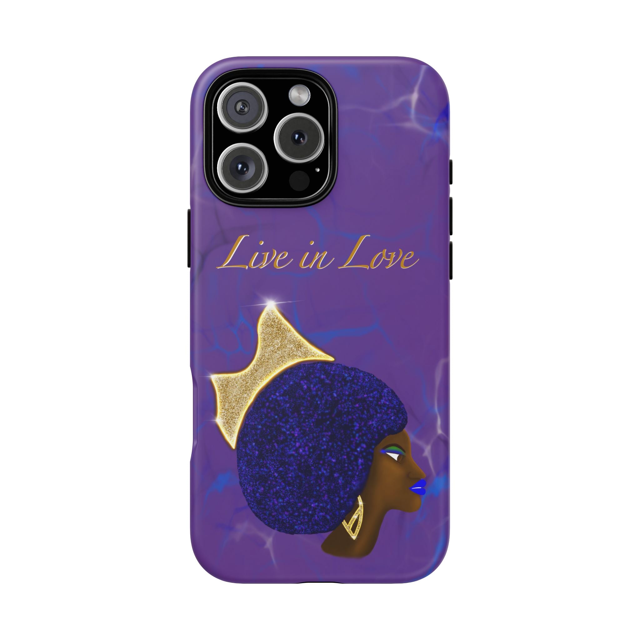 Live In Love Crowned Galaxy Afro Sticker — Black Queen with Gold Crown