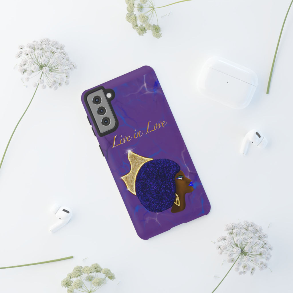 Live In Love Crowned Galaxy Afro Sticker — Black Queen with Gold Crown
