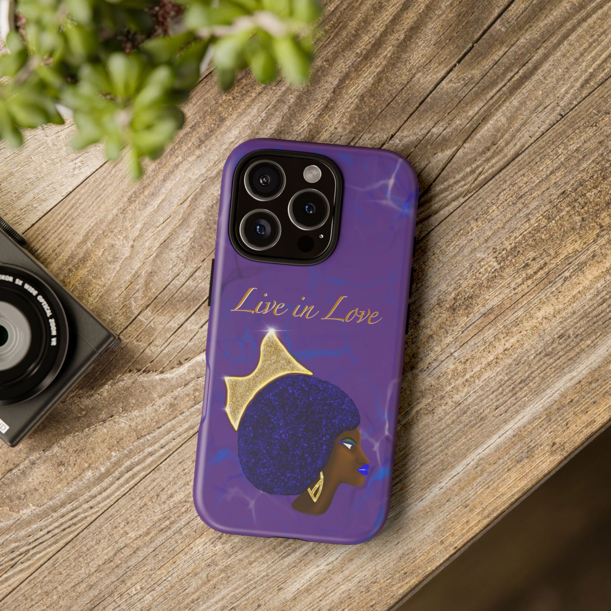 Live In Love Crowned Galaxy Afro Sticker — Black Queen with Gold Crown