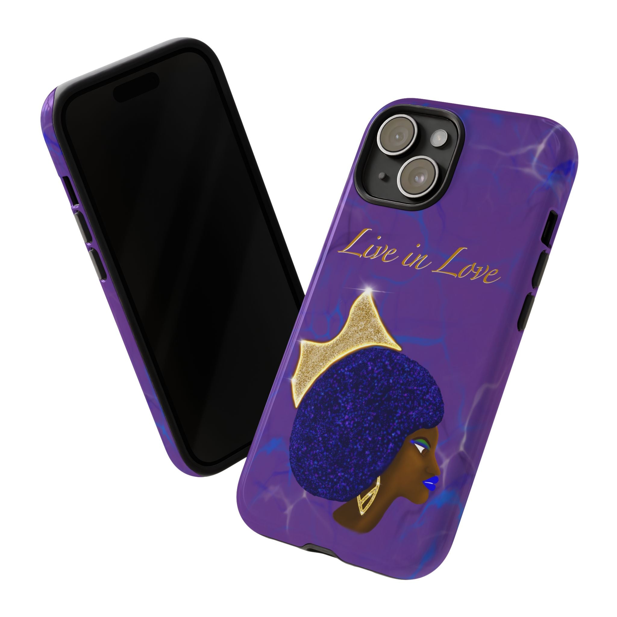 Live In Love Crowned Galaxy Afro Sticker — Black Queen with Gold Crown