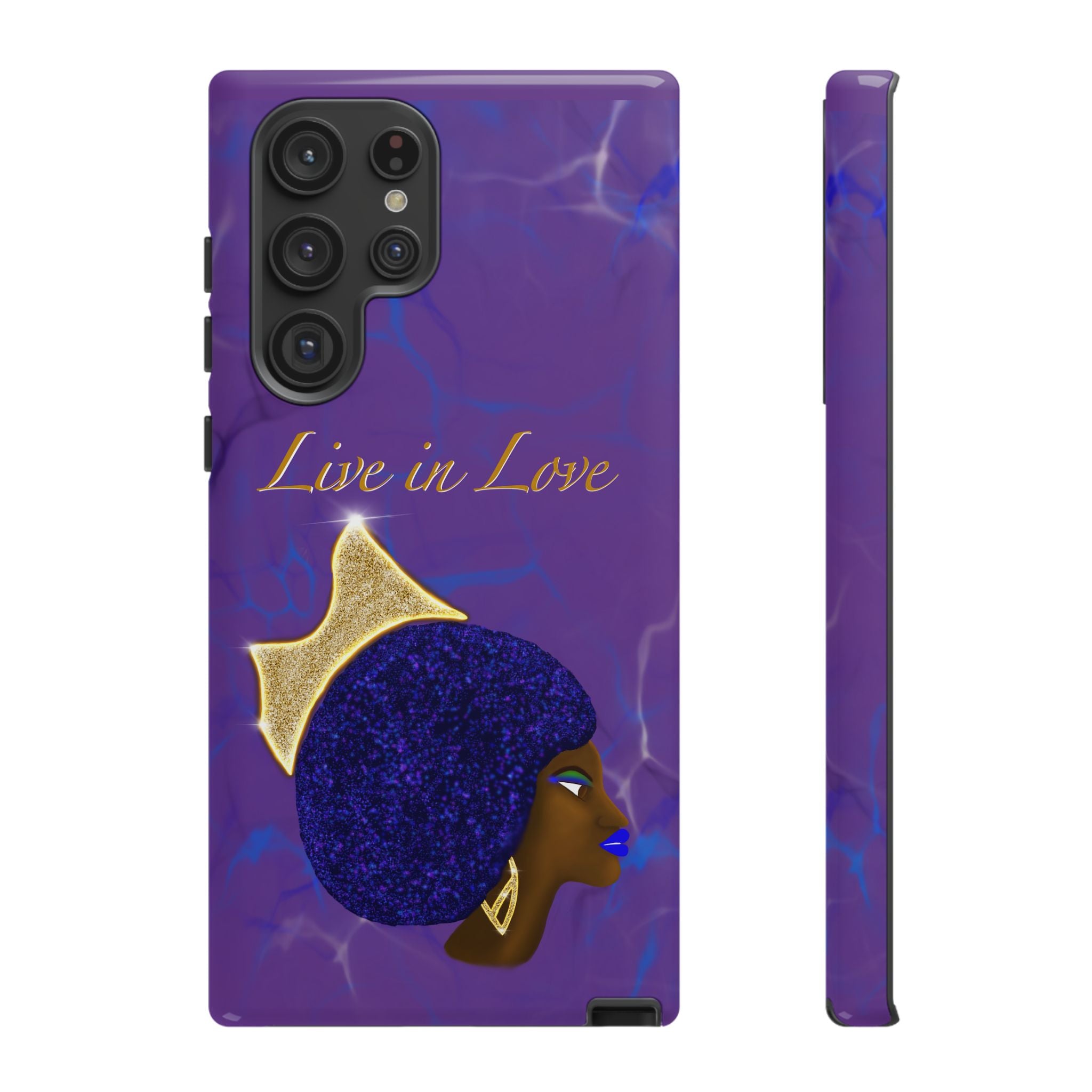 Live In Love Crowned Galaxy Afro Sticker — Black Queen with Gold Crown