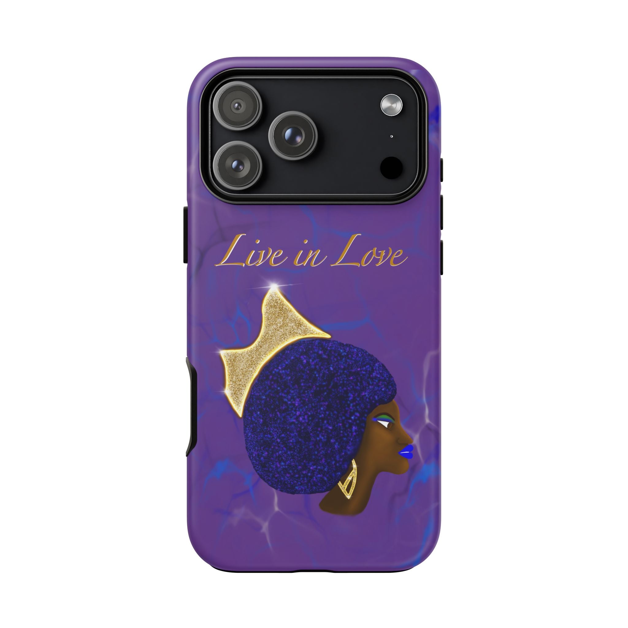 Live In Love Crowned Galaxy Afro Sticker — Black Queen with Gold Crown