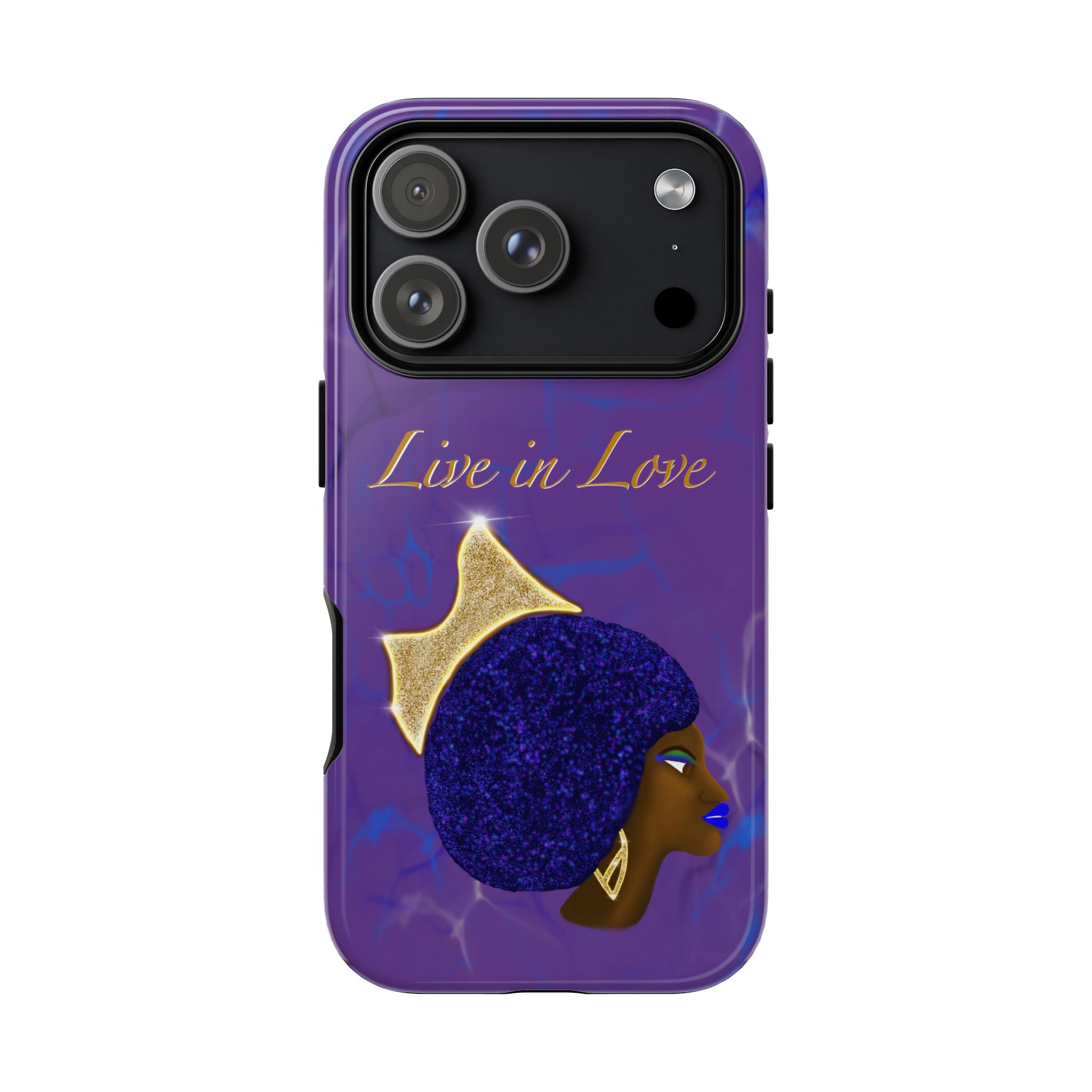 Live In Love Crowned Galaxy Afro Sticker — Black Queen with Gold Crown