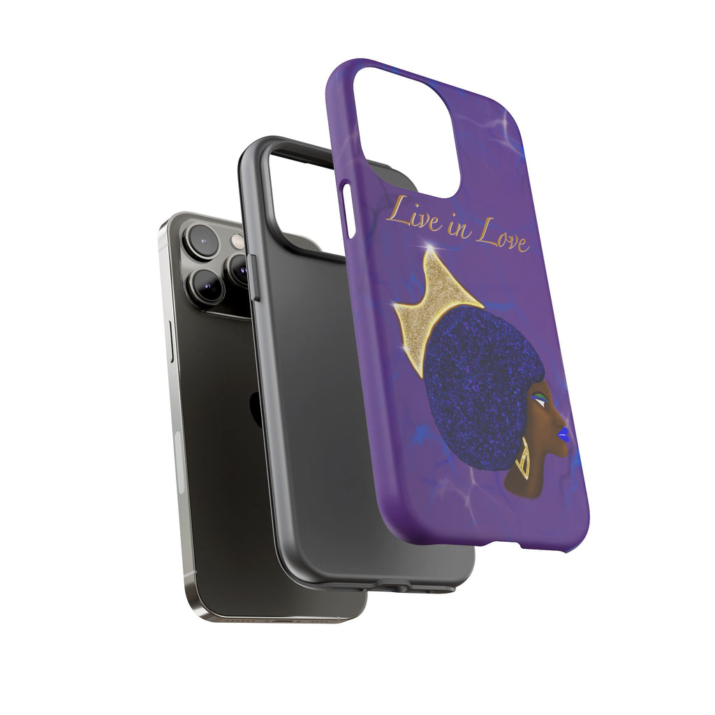 Live In Love Crowned Galaxy Afro Sticker — Black Queen with Gold Crown
