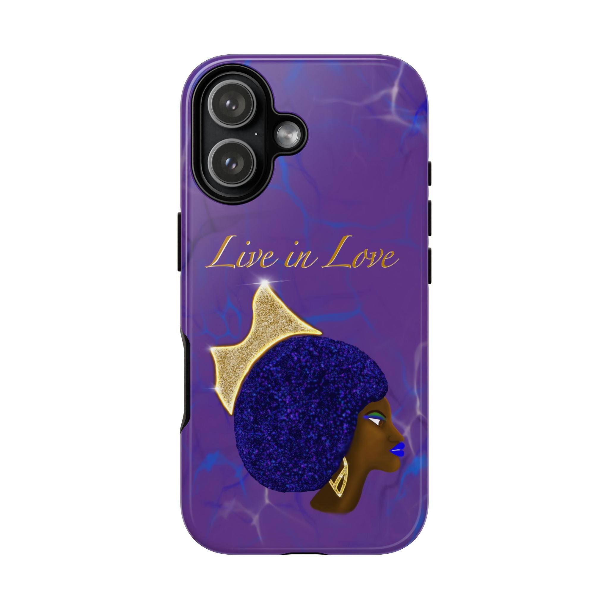 Live In Love Crowned Galaxy Afro Sticker — Black Queen with Gold Crown