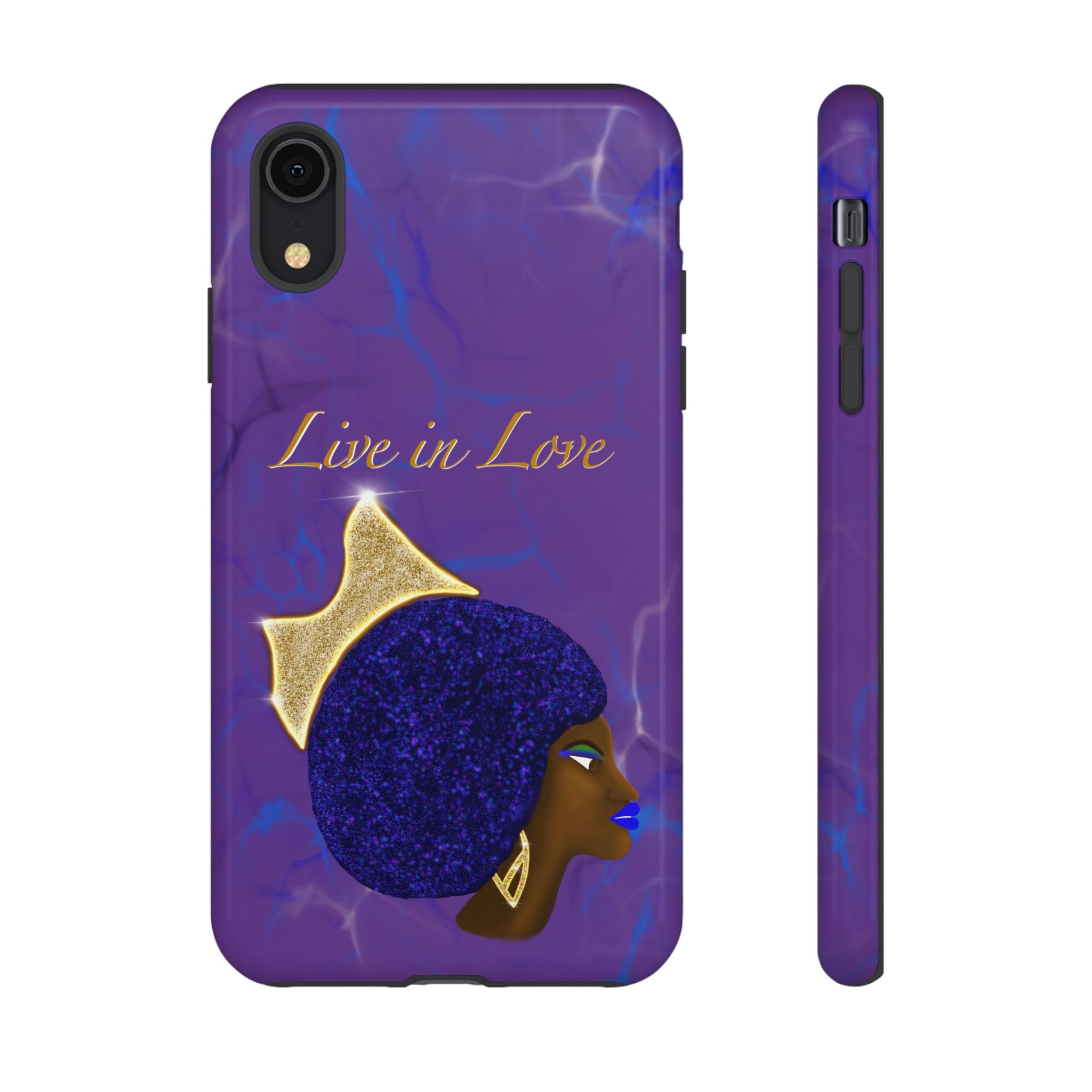 Live In Love Crowned Galaxy Afro Sticker — Black Queen with Gold Crown