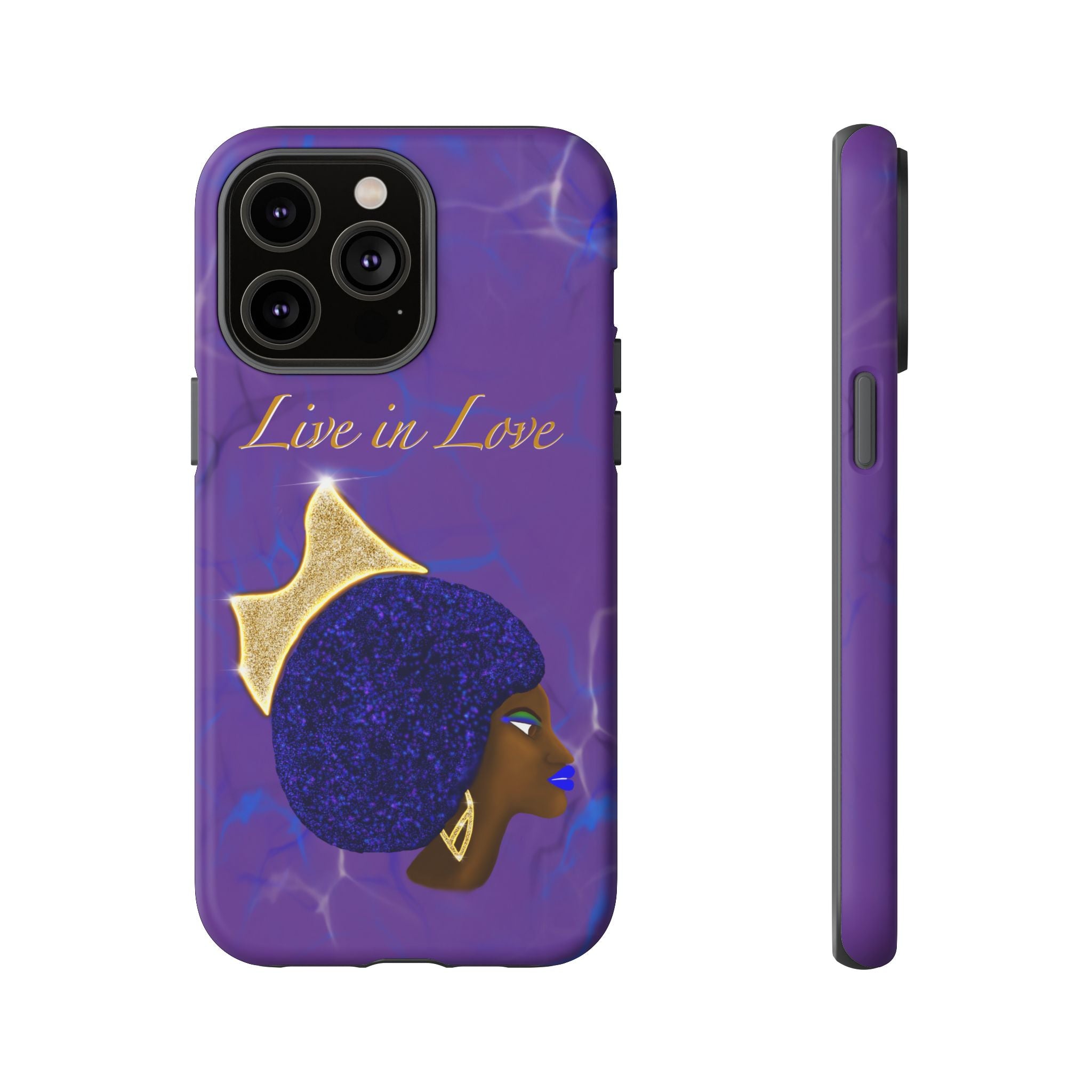 Live In Love Crowned Galaxy Afro Sticker — Black Queen with Gold Crown