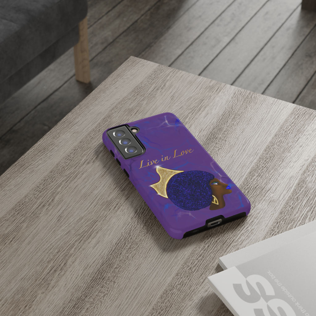Live In Love Crowned Galaxy Afro Sticker — Black Queen with Gold Crown