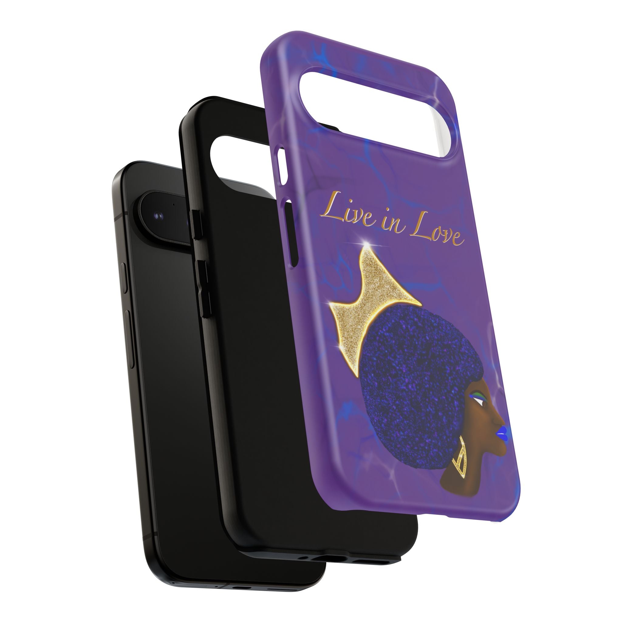 Live In Love Crowned Galaxy Afro Sticker — Black Queen with Gold Crown