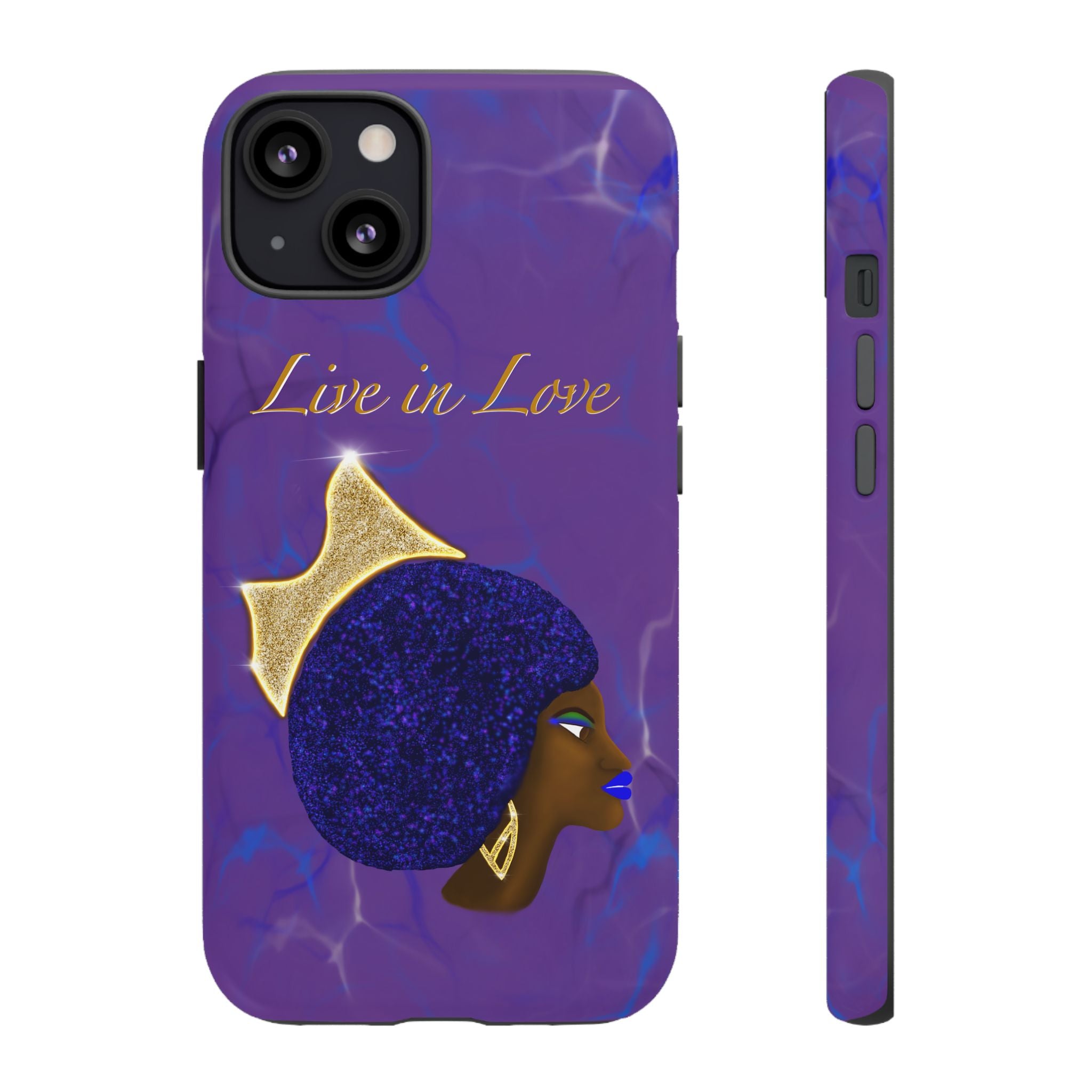 Live In Love Crowned Galaxy Afro Sticker — Black Queen with Gold Crown