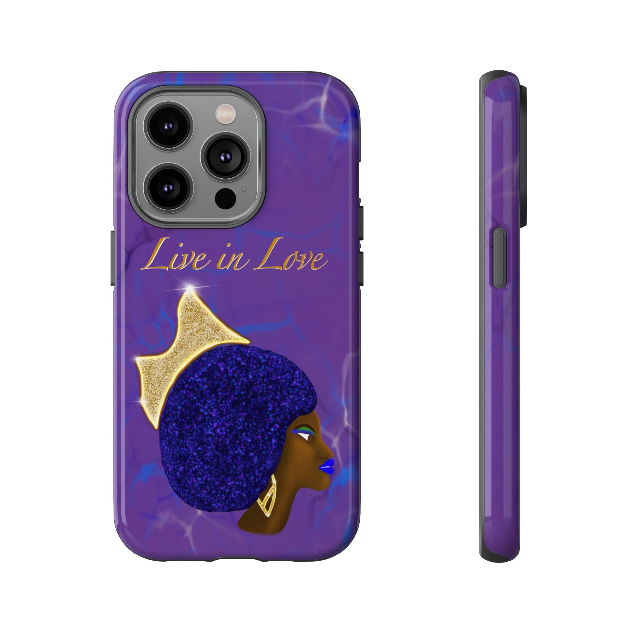 Live In Love Crowned Galaxy Afro Sticker — Black Queen with Gold Crown