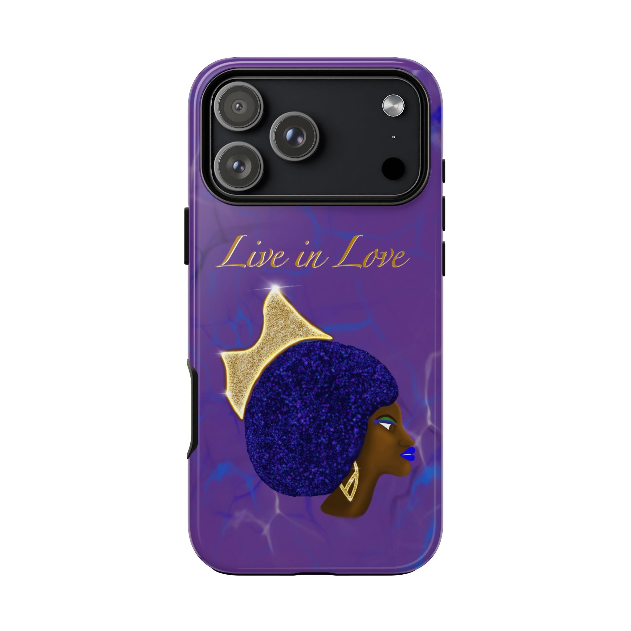 Live In Love Crowned Galaxy Afro Sticker — Black Queen with Gold Crown