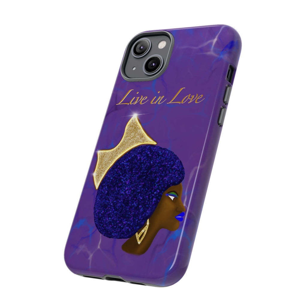 Live In Love Crowned Galaxy Afro Sticker — Black Queen with Gold Crown