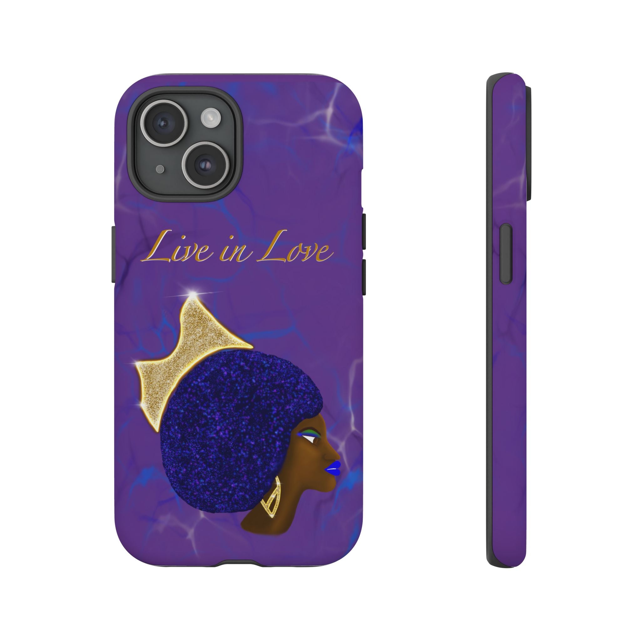 Live In Love Crowned Galaxy Afro Sticker — Black Queen with Gold Crown