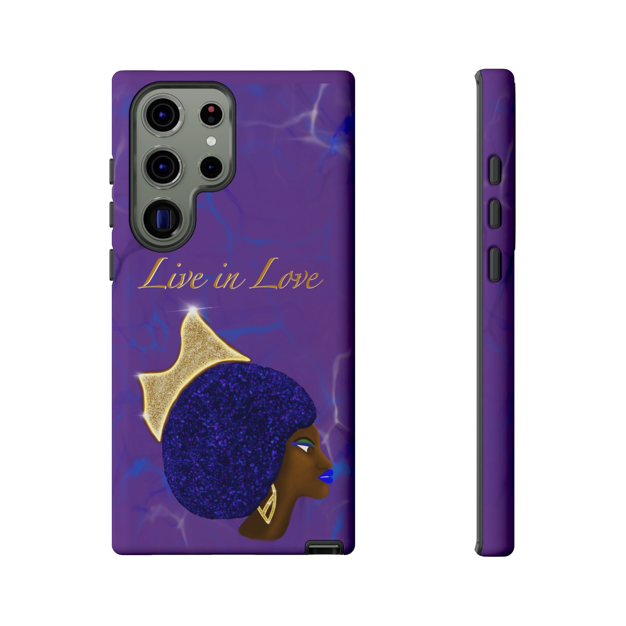Live In Love Crowned Galaxy Afro Sticker — Black Queen with Gold Crown