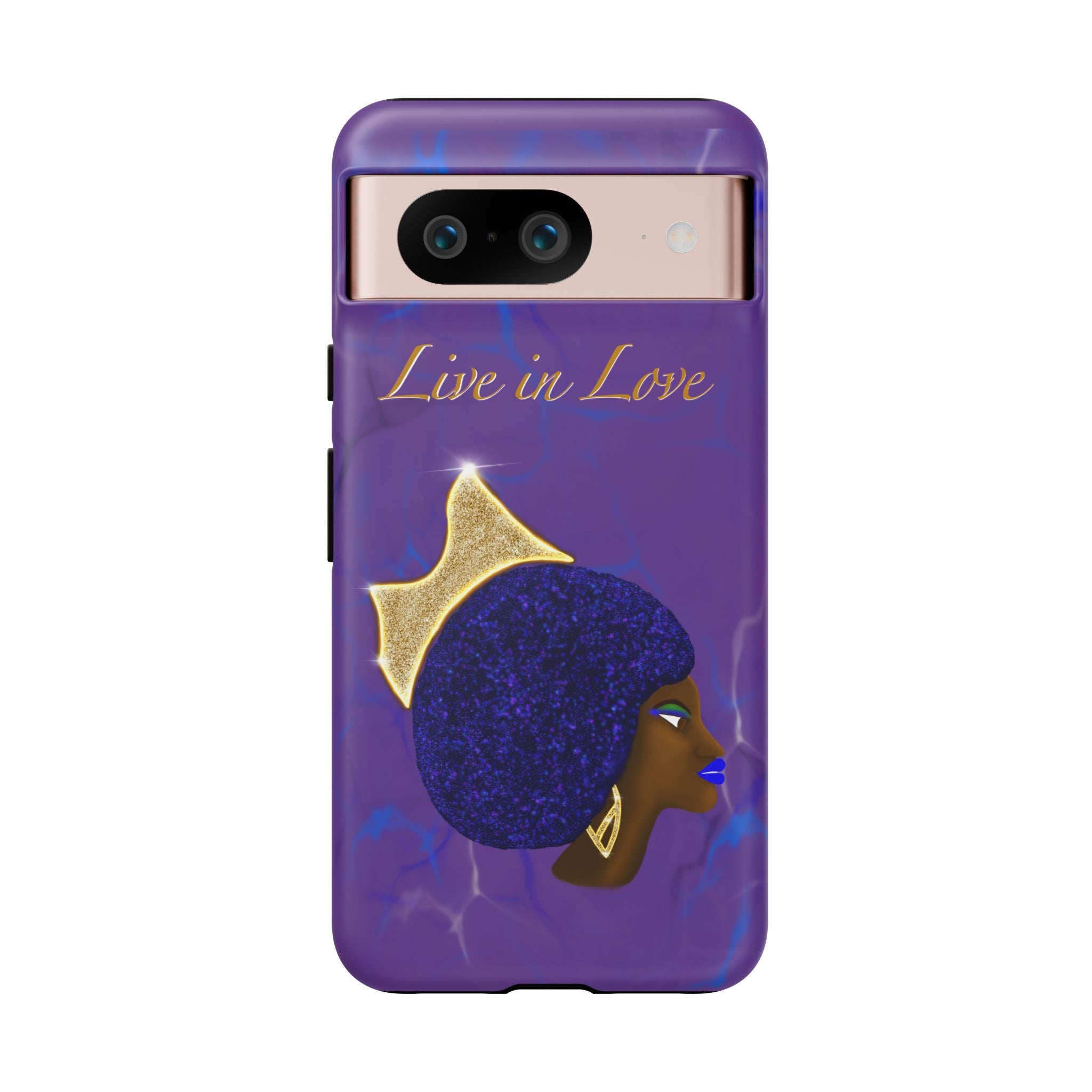 Live In Love Crowned Galaxy Afro Sticker — Black Queen with Gold Crown