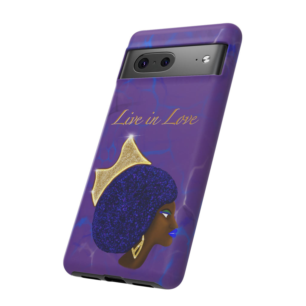 Live In Love Crowned Galaxy Afro Sticker — Black Queen with Gold Crown