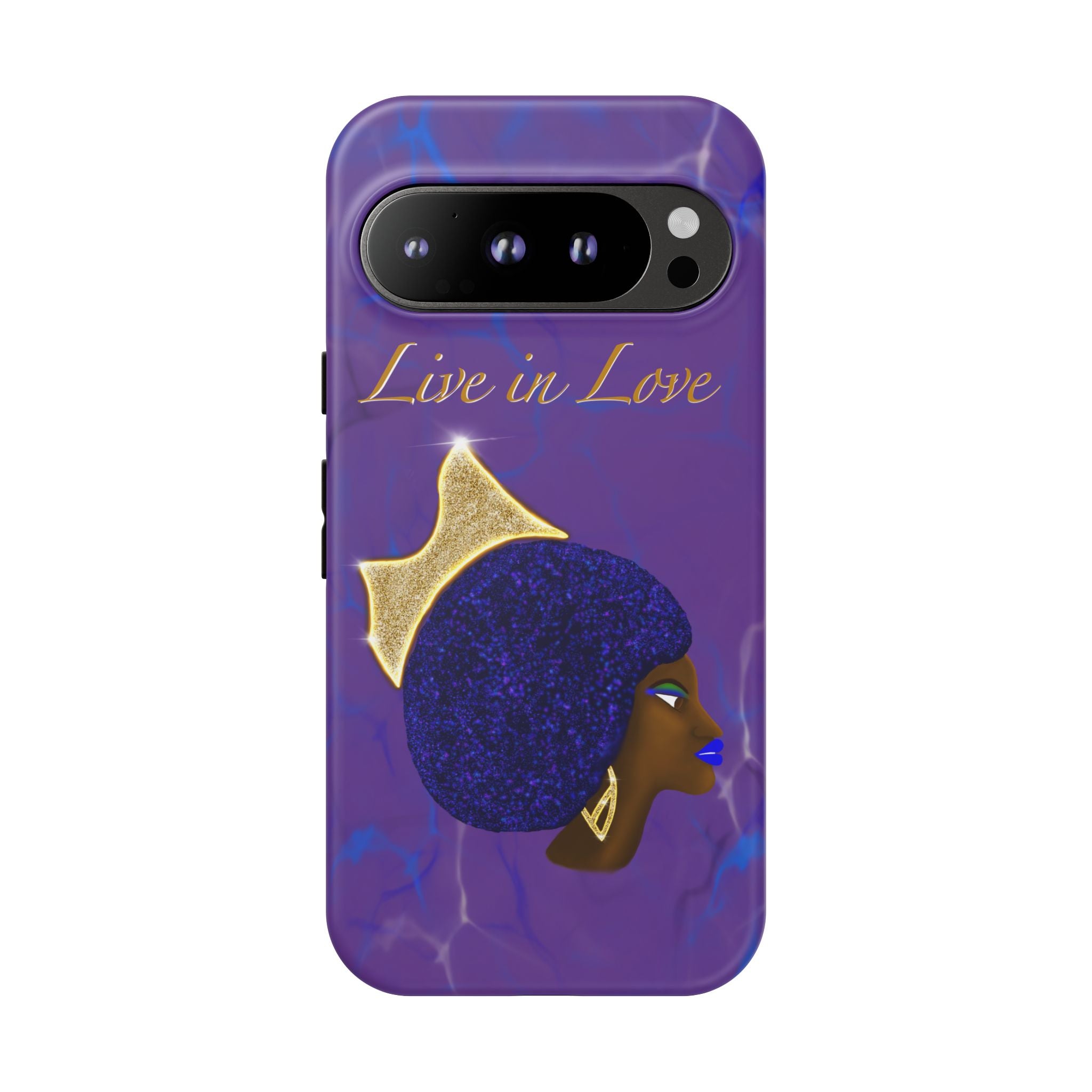 Live In Love Crowned Galaxy Afro Sticker — Black Queen with Gold Crown