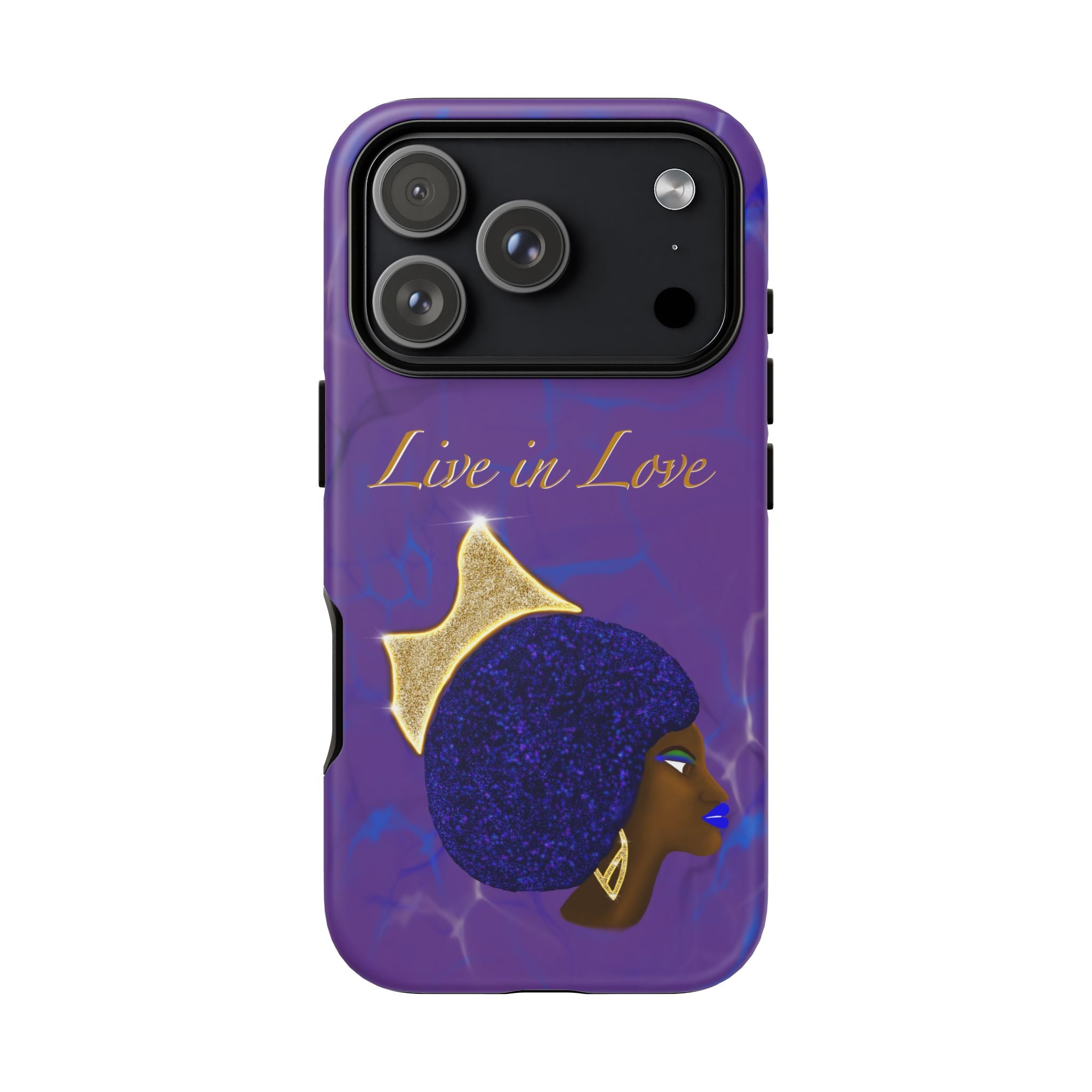 Live In Love Crowned Galaxy Afro Sticker — Black Queen with Gold Crown