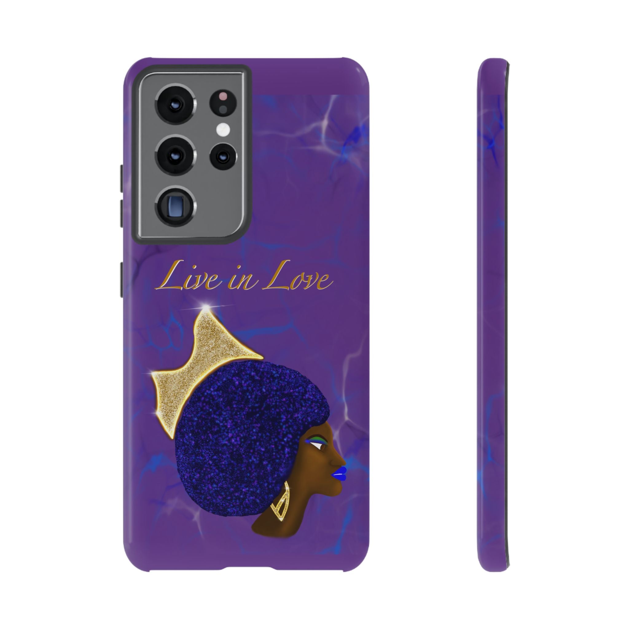 Live In Love Crowned Galaxy Afro Sticker — Black Queen with Gold Crown