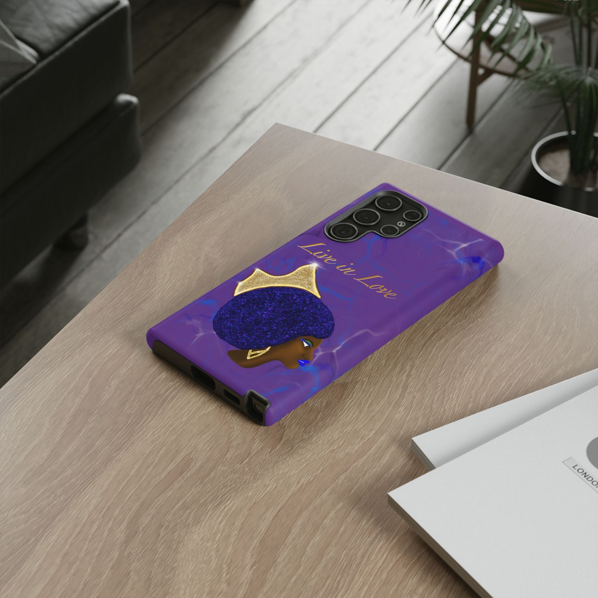 Live In Love Crowned Galaxy Afro Sticker — Black Queen with Gold Crown