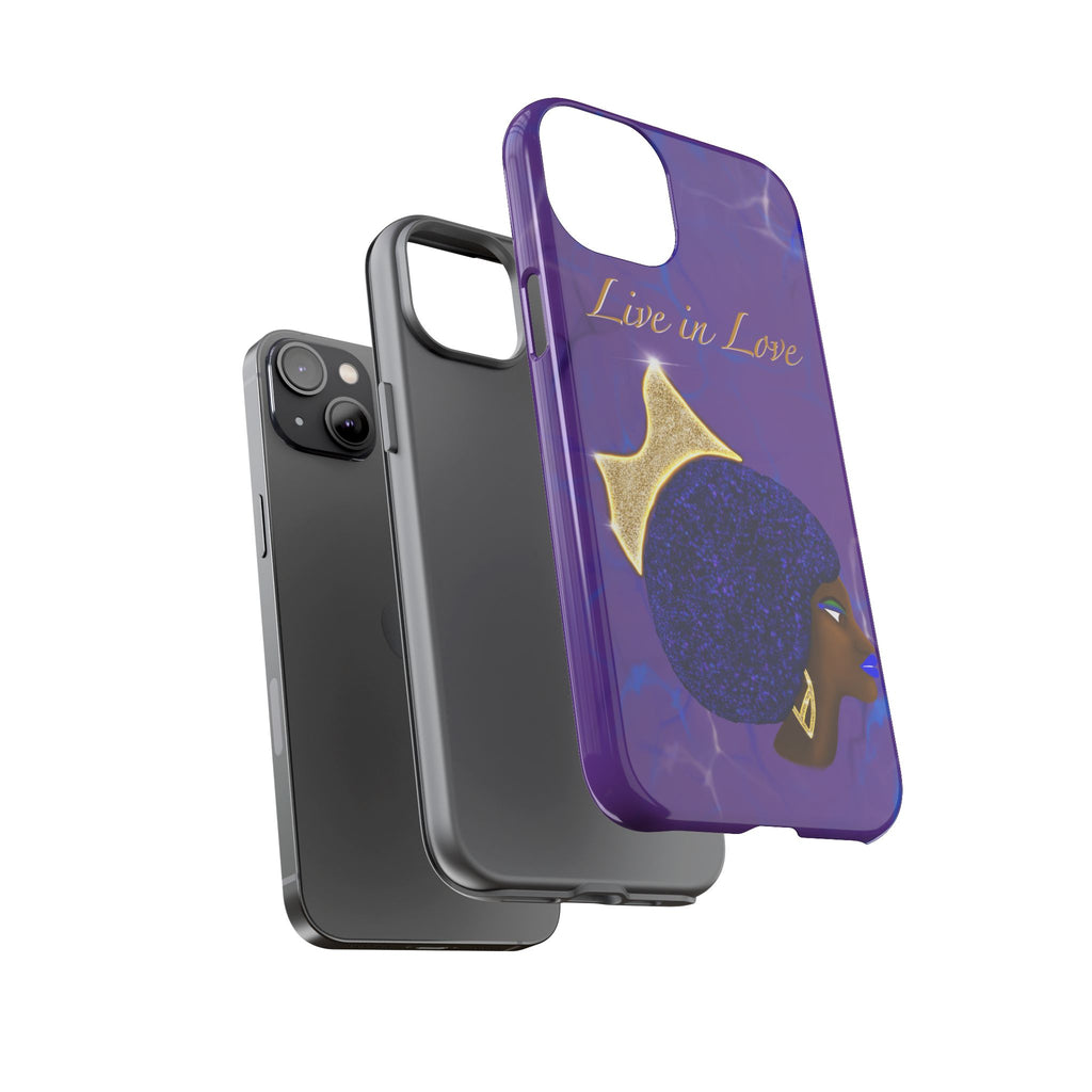 Live In Love Crowned Galaxy Afro Sticker — Black Queen with Gold Crown