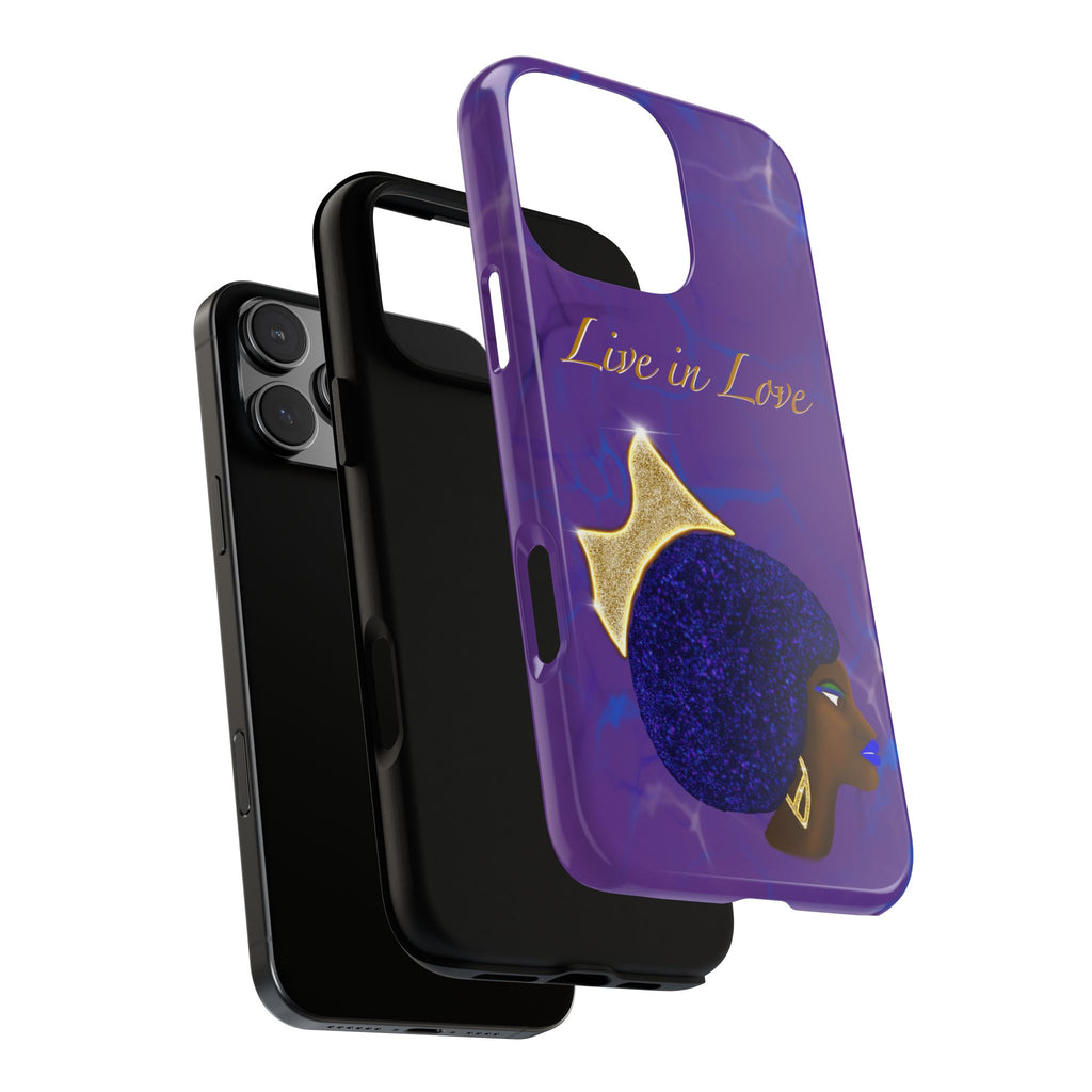 Live In Love Crowned Galaxy Afro Sticker — Black Queen with Gold Crown