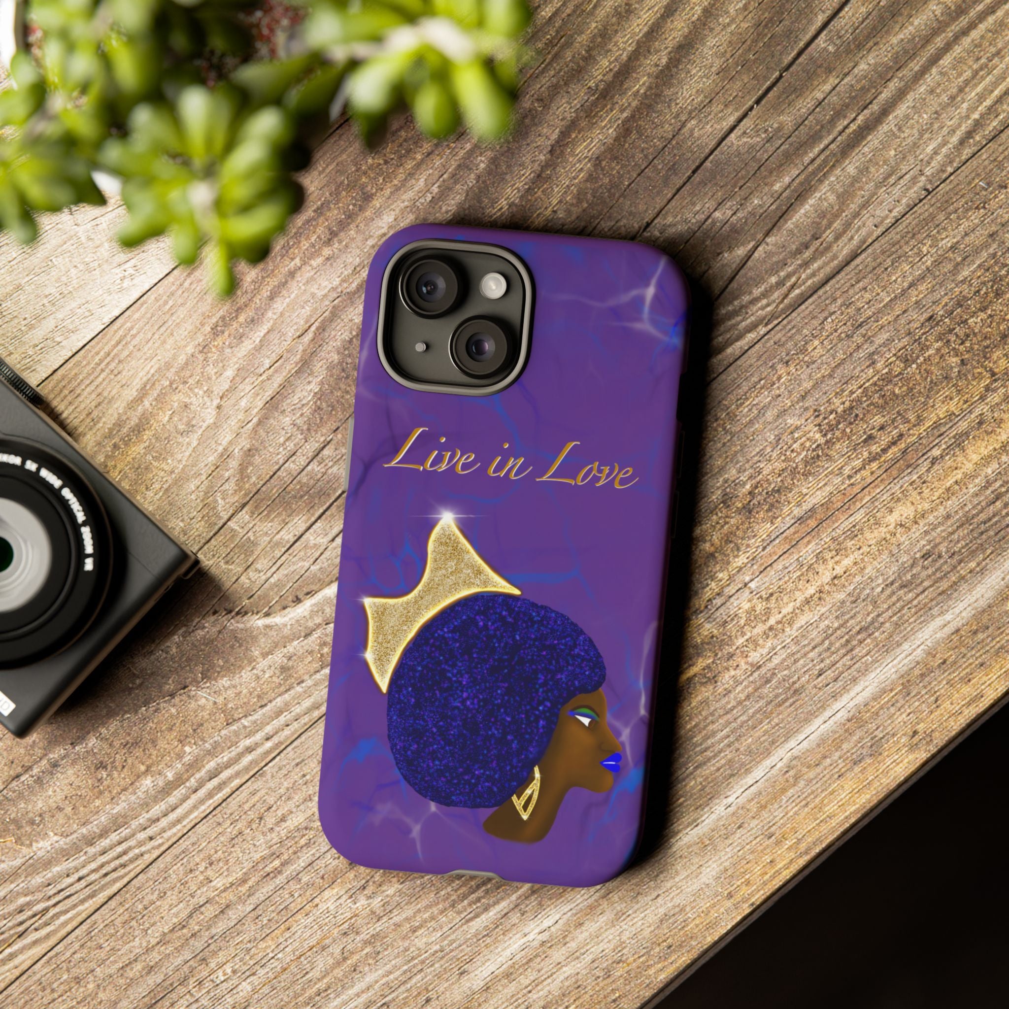 Live In Love Crowned Galaxy Afro Sticker — Black Queen with Gold Crown