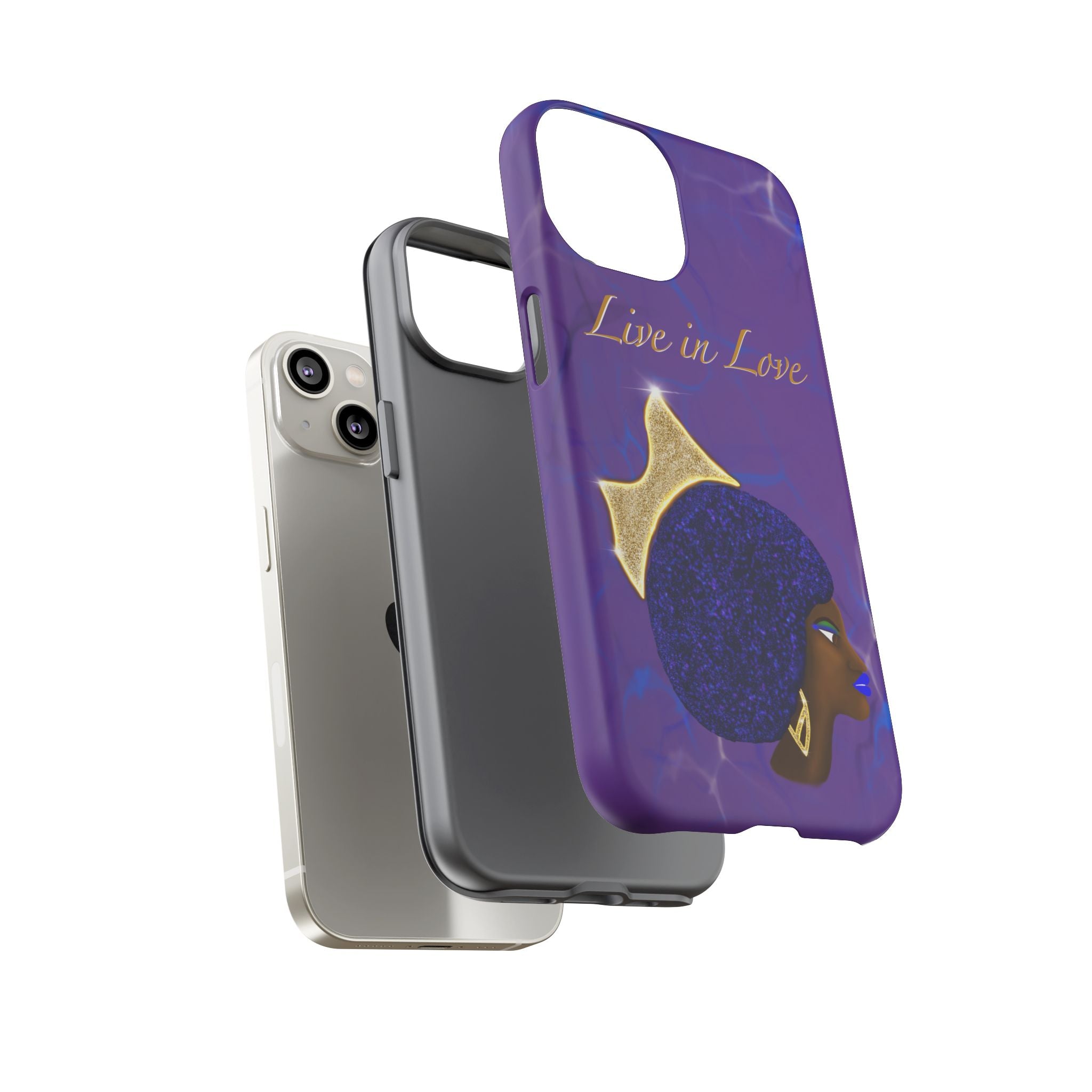Live In Love Crowned Galaxy Afro Sticker — Black Queen with Gold Crown