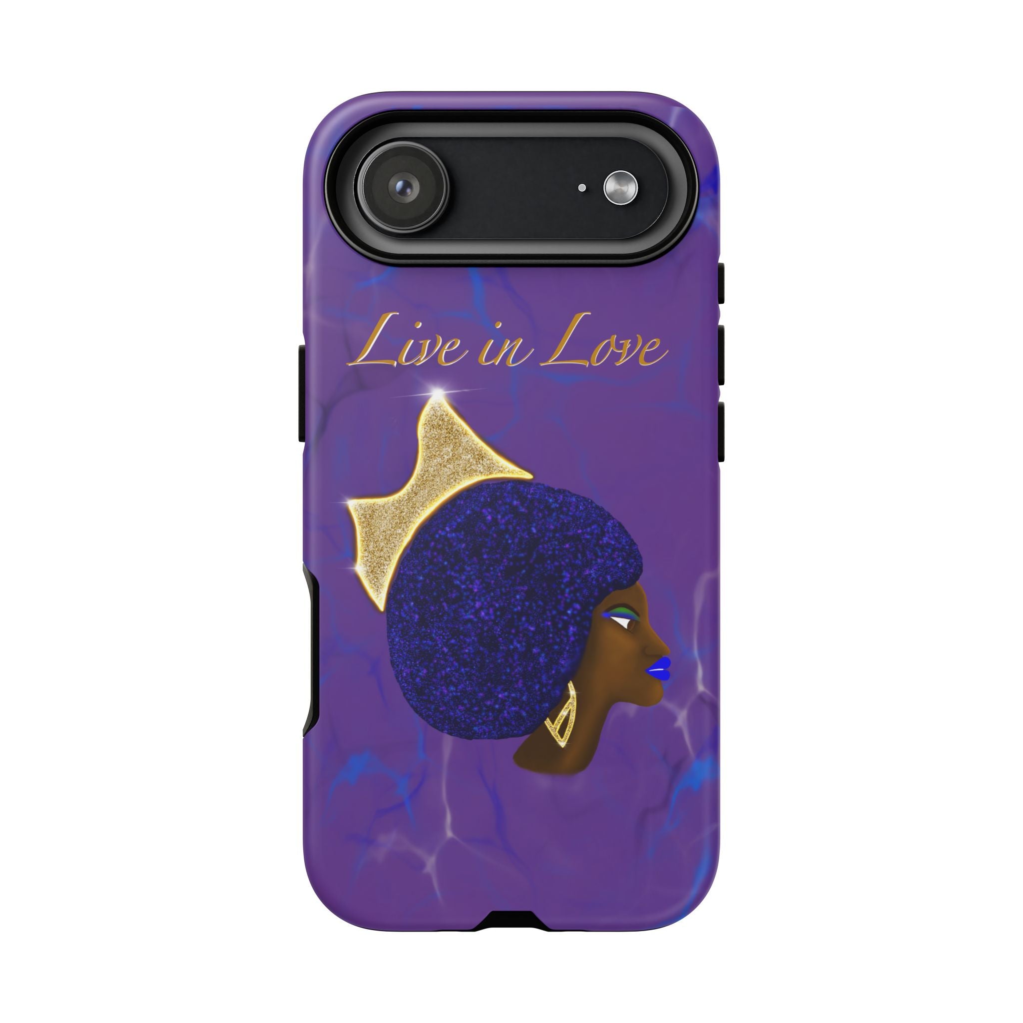 Live In Love Crowned Galaxy Afro Sticker — Black Queen with Gold Crown