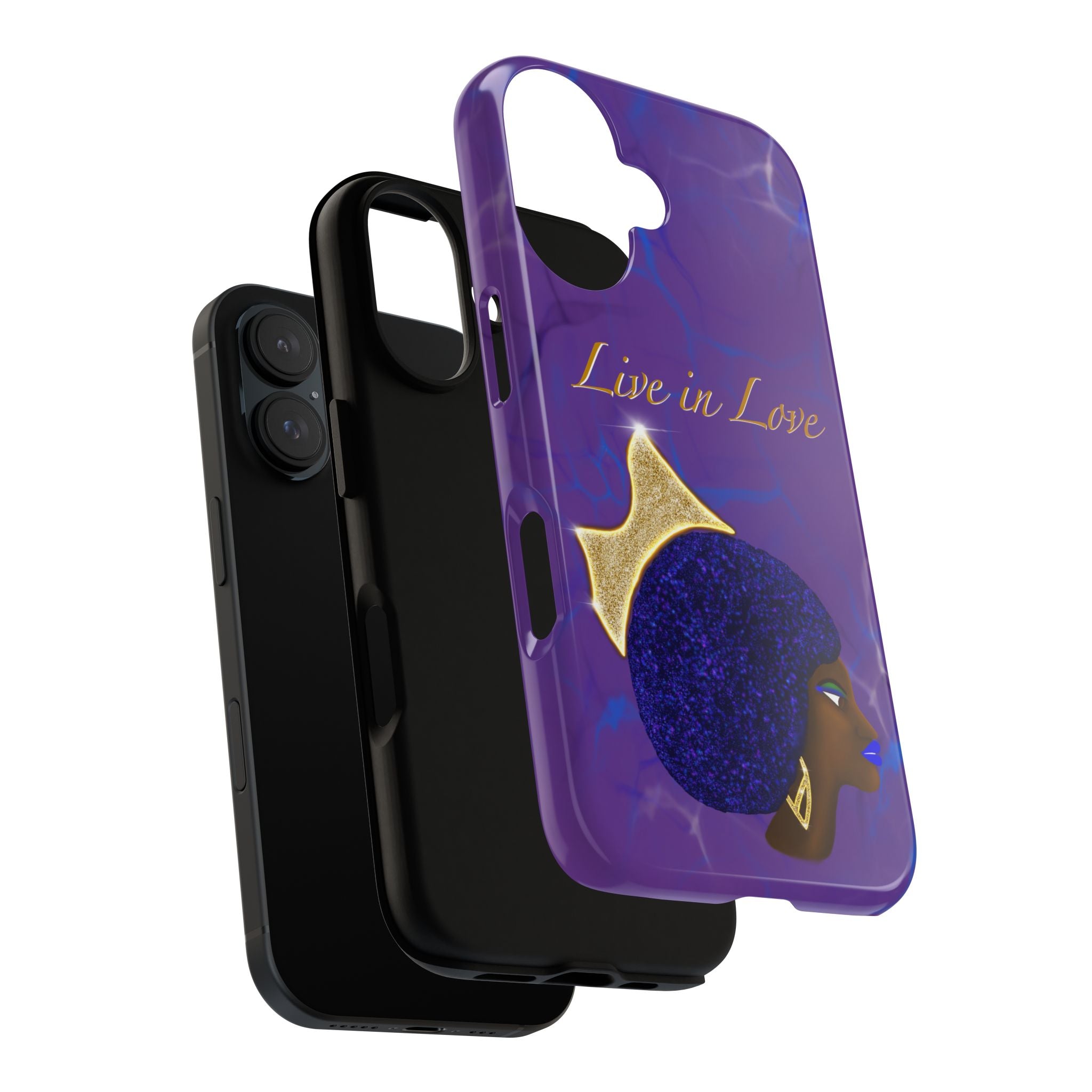 Live In Love Crowned Galaxy Afro Sticker — Black Queen with Gold Crown