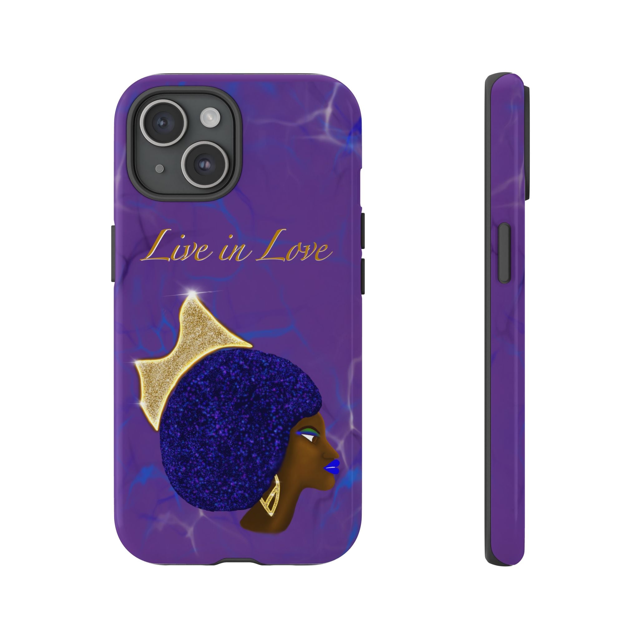 Live In Love Crowned Galaxy Afro Sticker — Black Queen with Gold Crown
