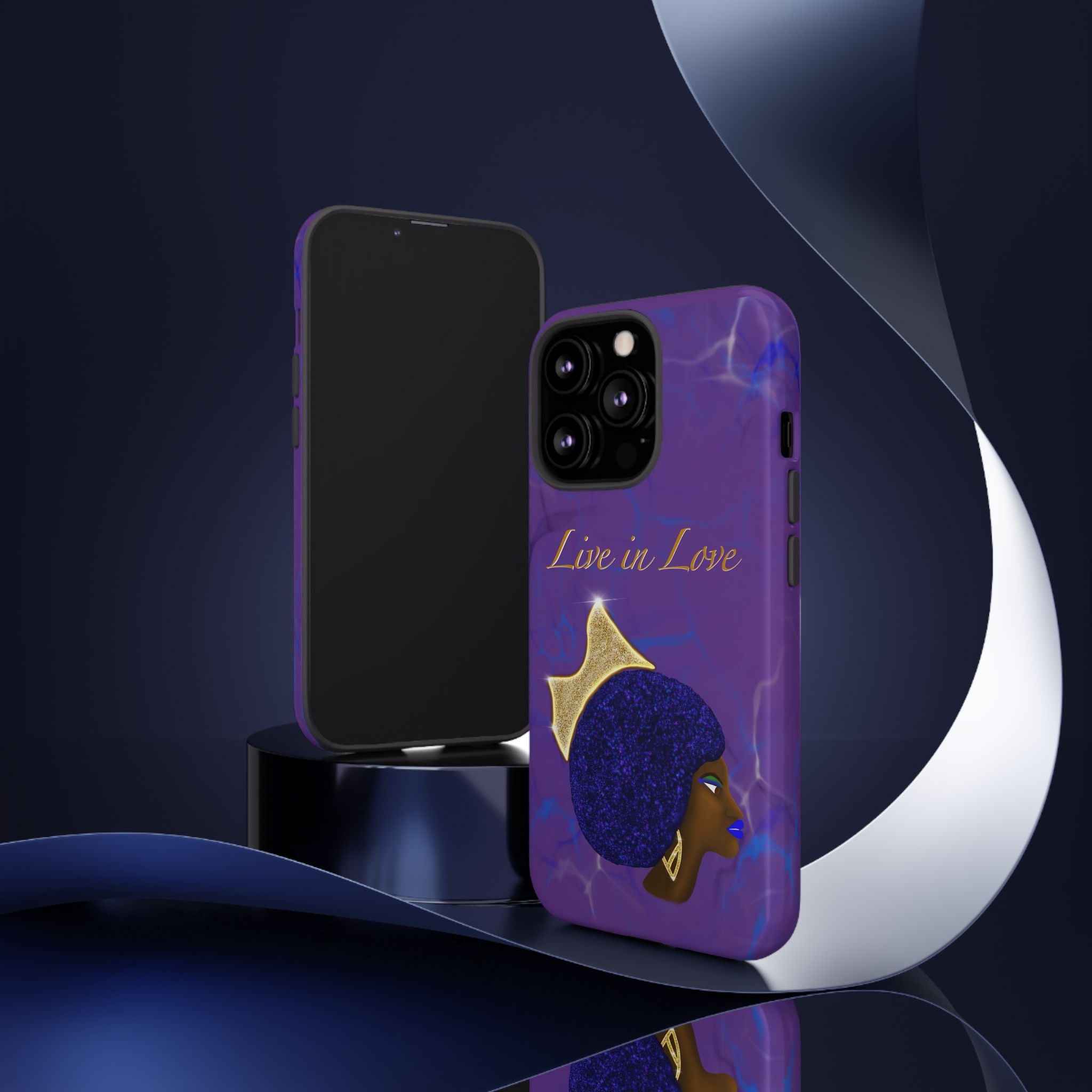 Live In Love Crowned Galaxy Afro Sticker — Black Queen with Gold Crown