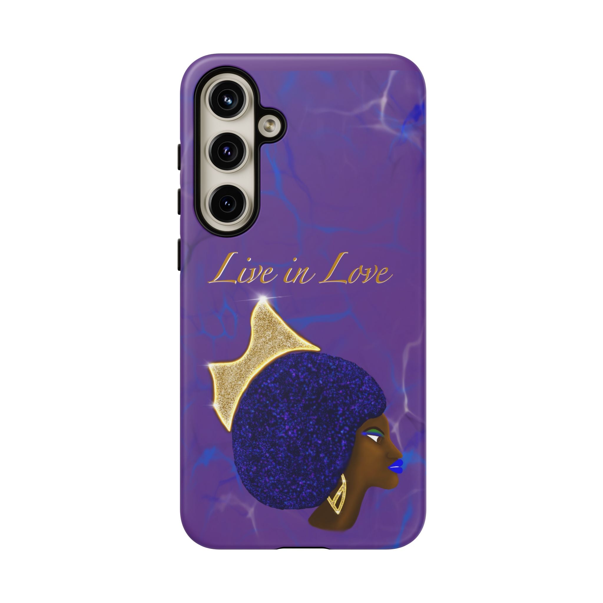 Live In Love Crowned Galaxy Afro Sticker — Black Queen with Gold Crown