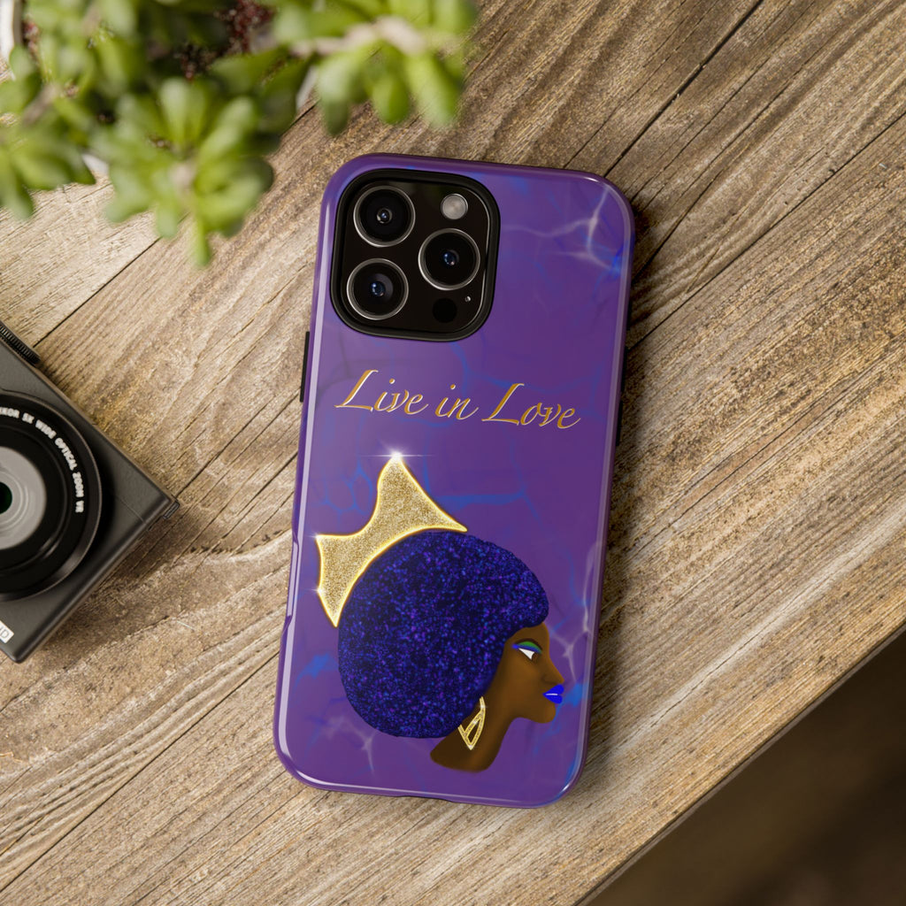 Live In Love Crowned Galaxy Afro Sticker — Black Queen with Gold Crown