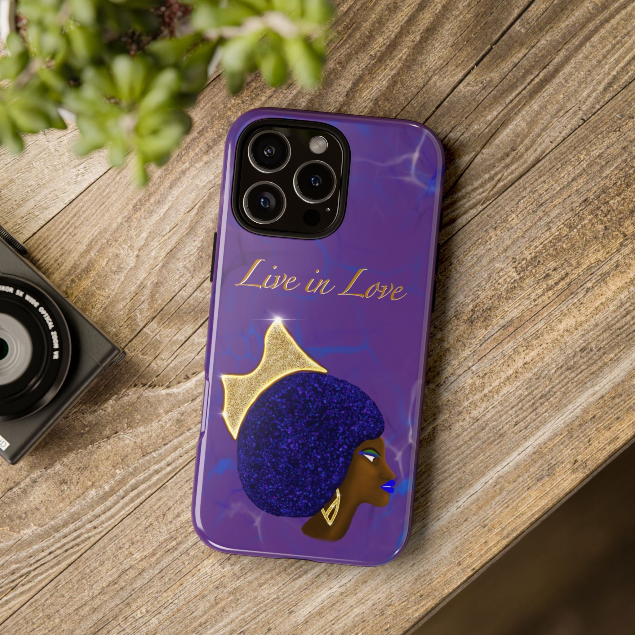Live In Love Crowned Galaxy Afro Sticker — Black Queen with Gold Crown