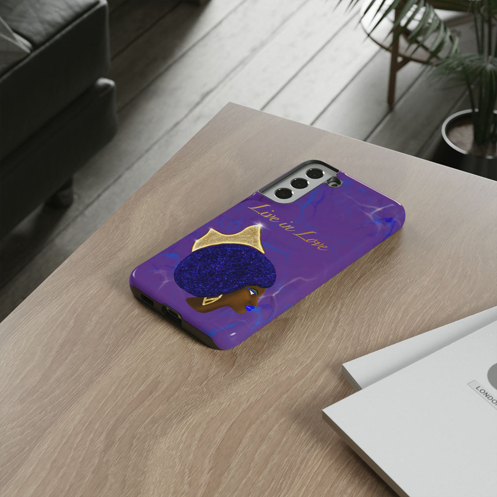 Live In Love Crowned Galaxy Afro Sticker — Black Queen with Gold Crown