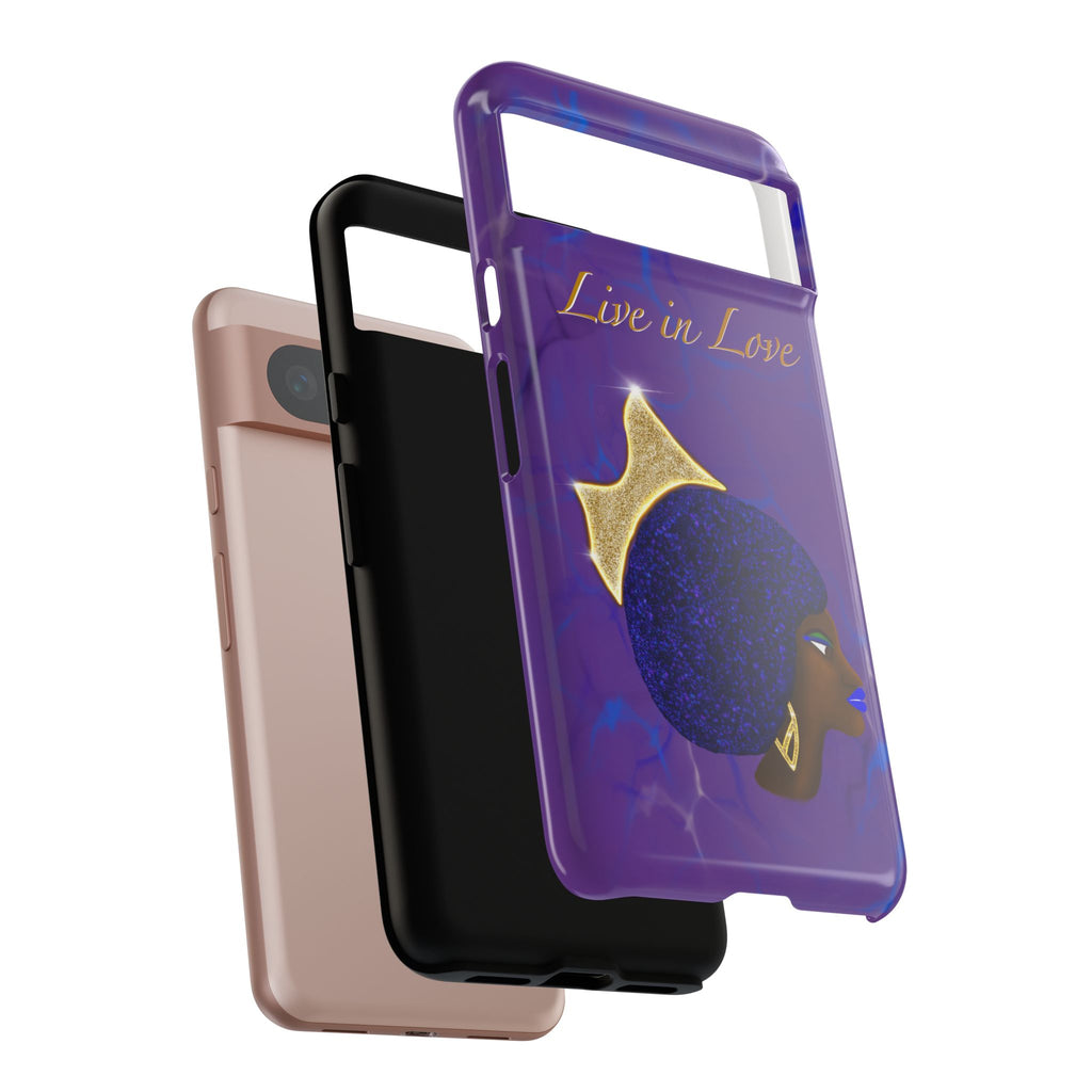 Live In Love Crowned Galaxy Afro Sticker — Black Queen with Gold Crown