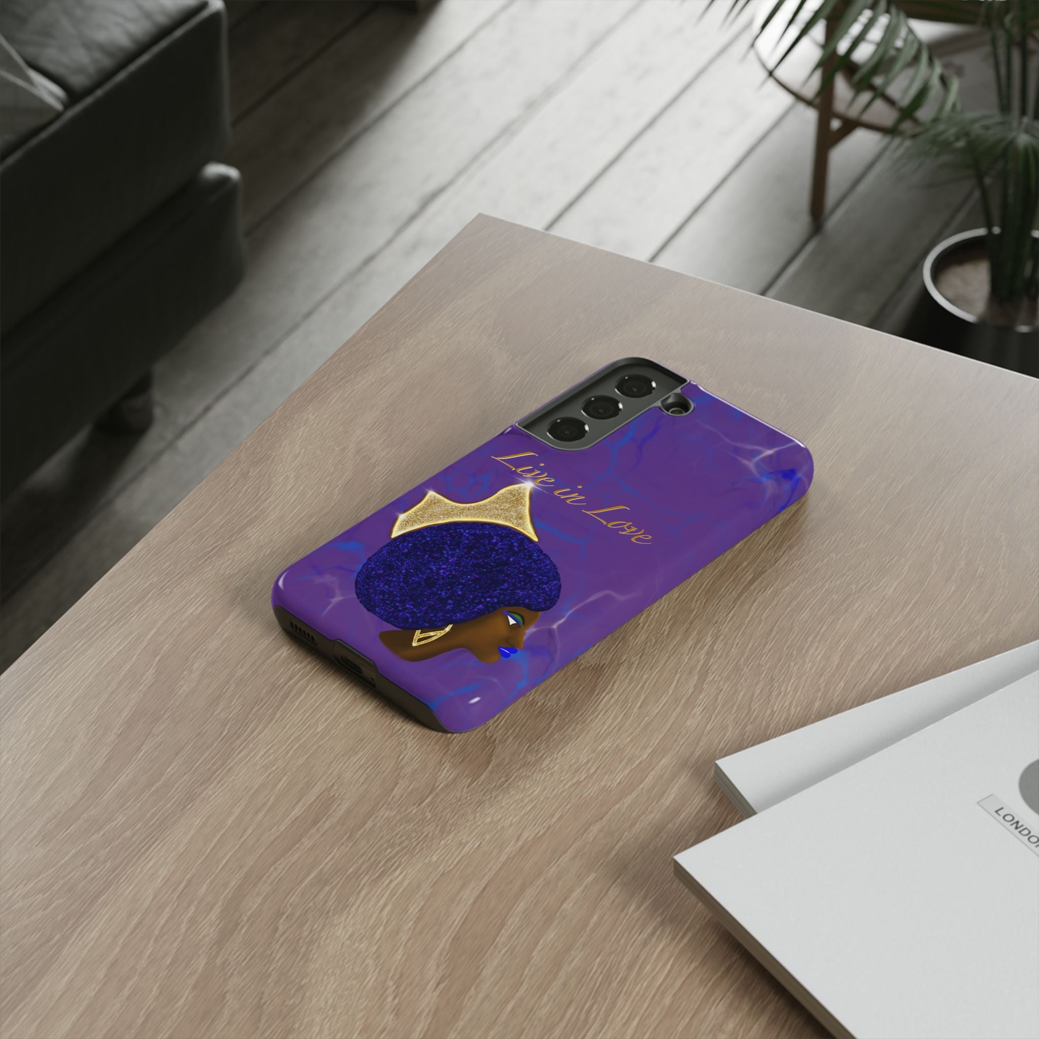 Live In Love Crowned Galaxy Afro Sticker — Black Queen with Gold Crown