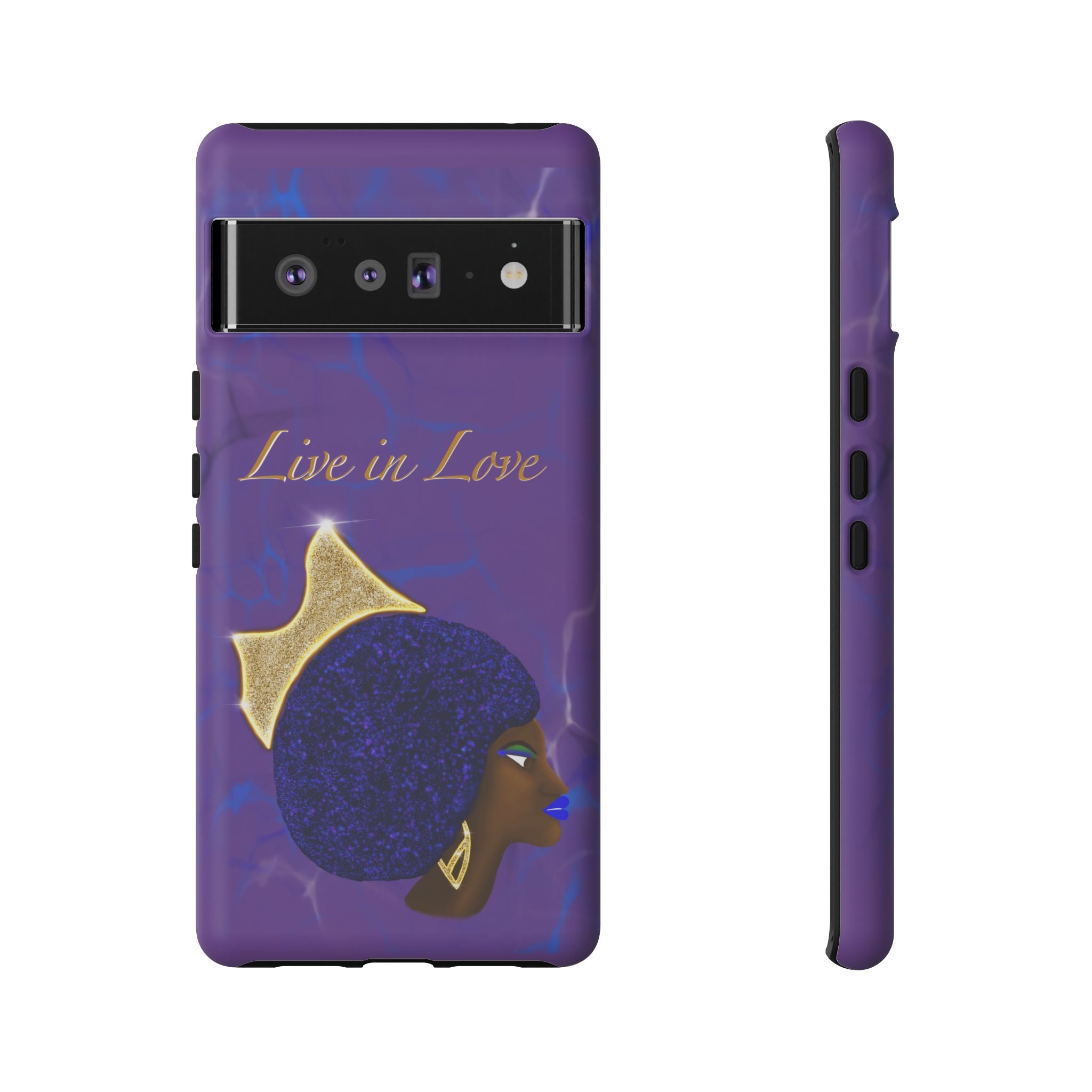 Live In Love Crowned Galaxy Afro Sticker — Black Queen with Gold Crown