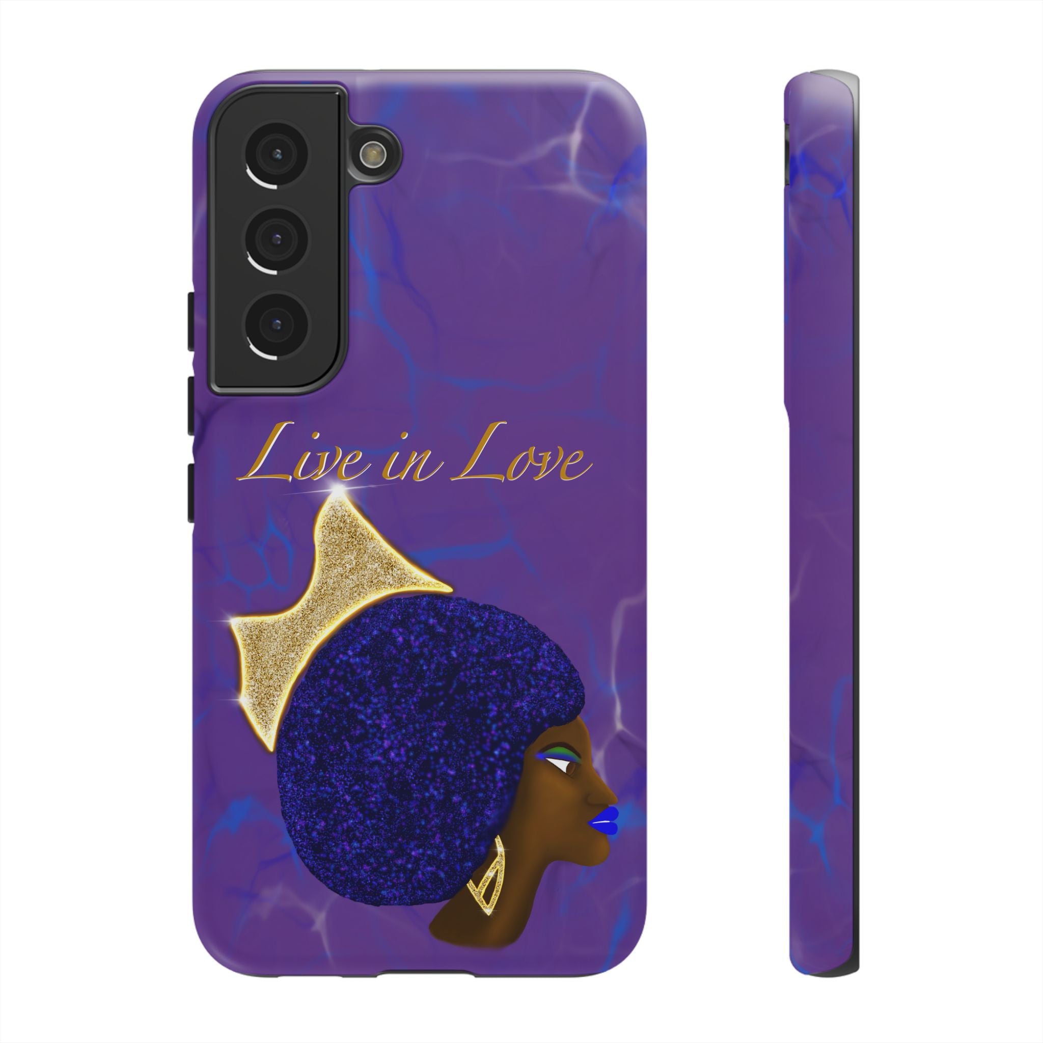 Live In Love Crowned Galaxy Afro Sticker — Black Queen with Gold Crown